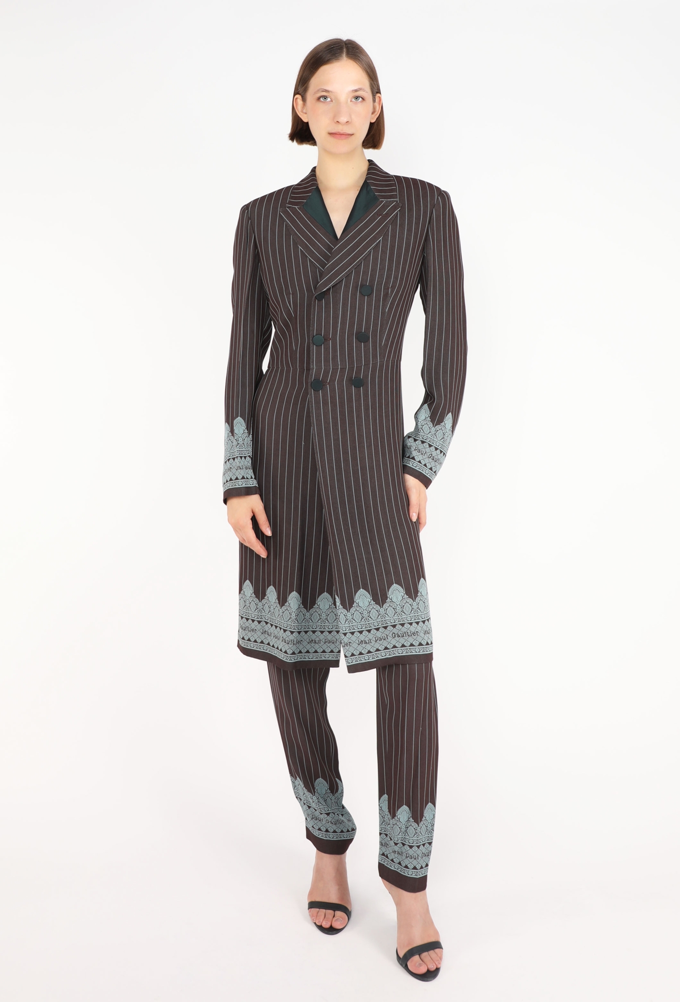 Jean Paul Gaultier ストライプスーツ 48 グレービンテージ Pinstripe Lace Suit, S/S 1997 - Jean Paul Gaultier | ReSee