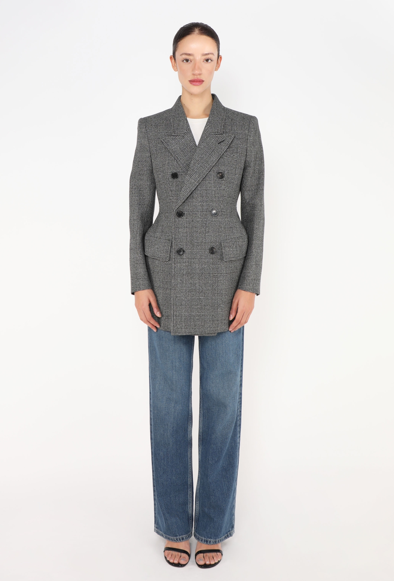 BALENCIAGA.PARIS（サイズ34）ツイードジャケット/グレー F/W 2018 Checkered Hourglass Blazer - Balenciaga | ReSee