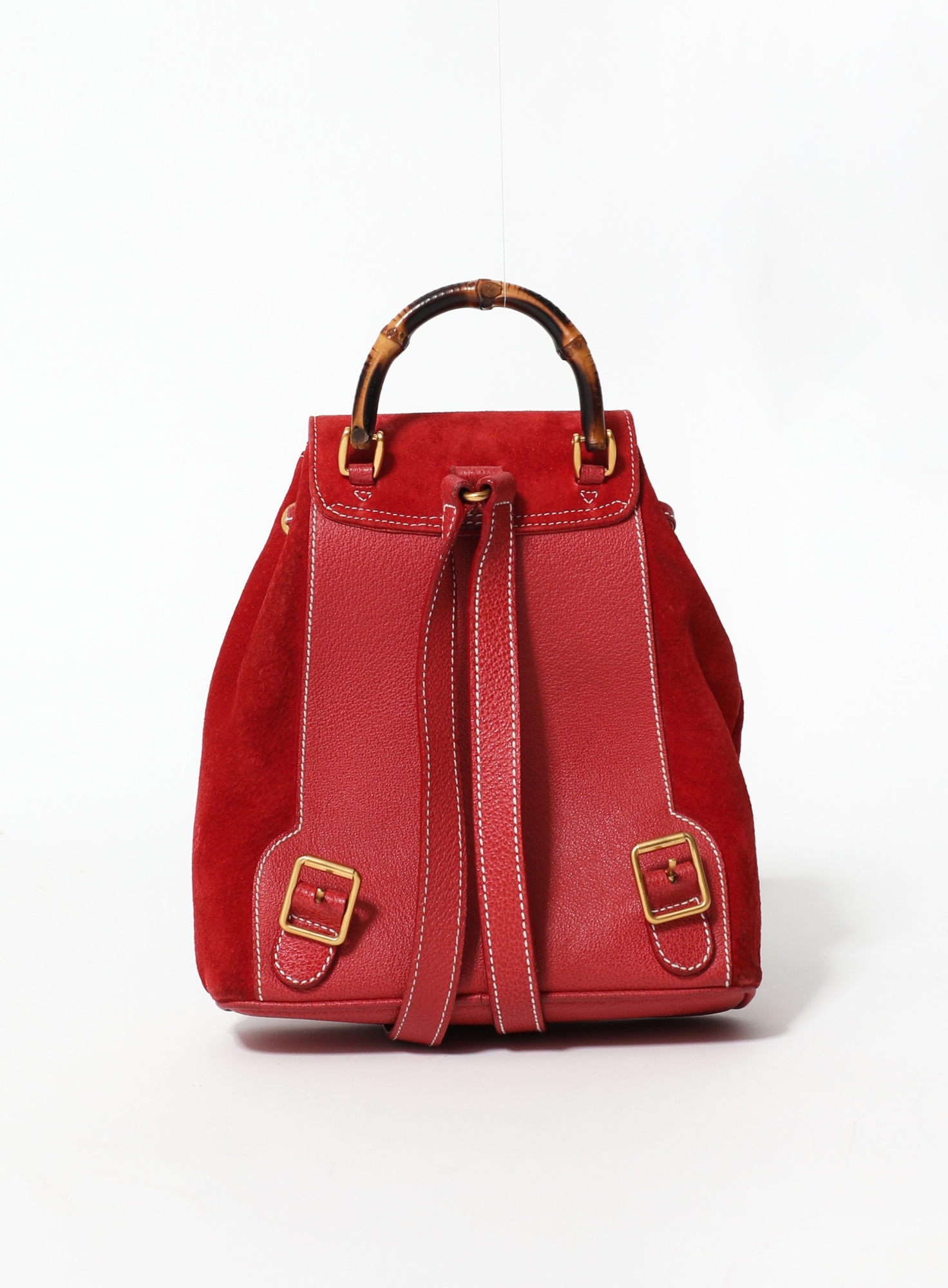 Gucci Red Suede Backpack with Bamboo Top Handle - Authentic GUCCI Coral Red Suede & Leather Bamboo Handle Backpack Large  main image 2