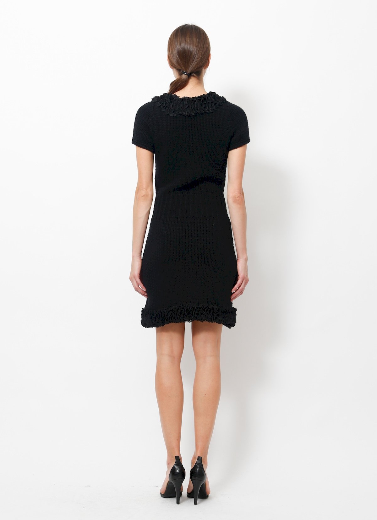 chanel classic dress Chanel Vintage Black Dress W/ Iconic Chanel Logo Buttons and Satin Trim