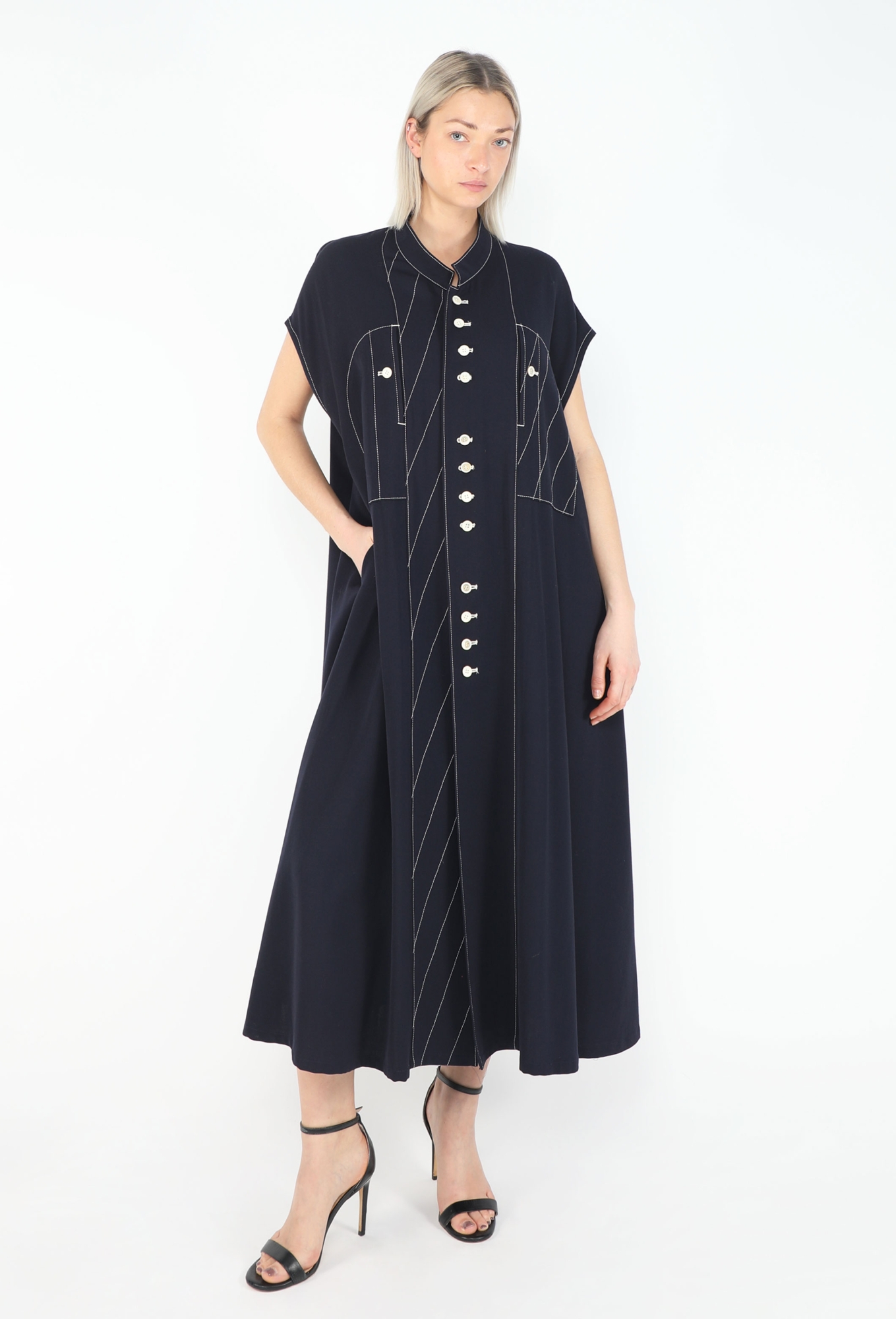 F/W 1993 Contrast Stitch Flared Dress - Yohji Yamamoto | ReSee