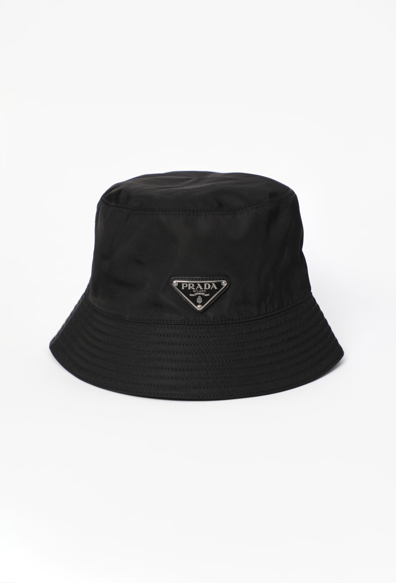 Prada Black Nylon Bucket Hat with Logo Tag Prada Bucket Hat w/Tags - Black Hats, Accessories  main image 2