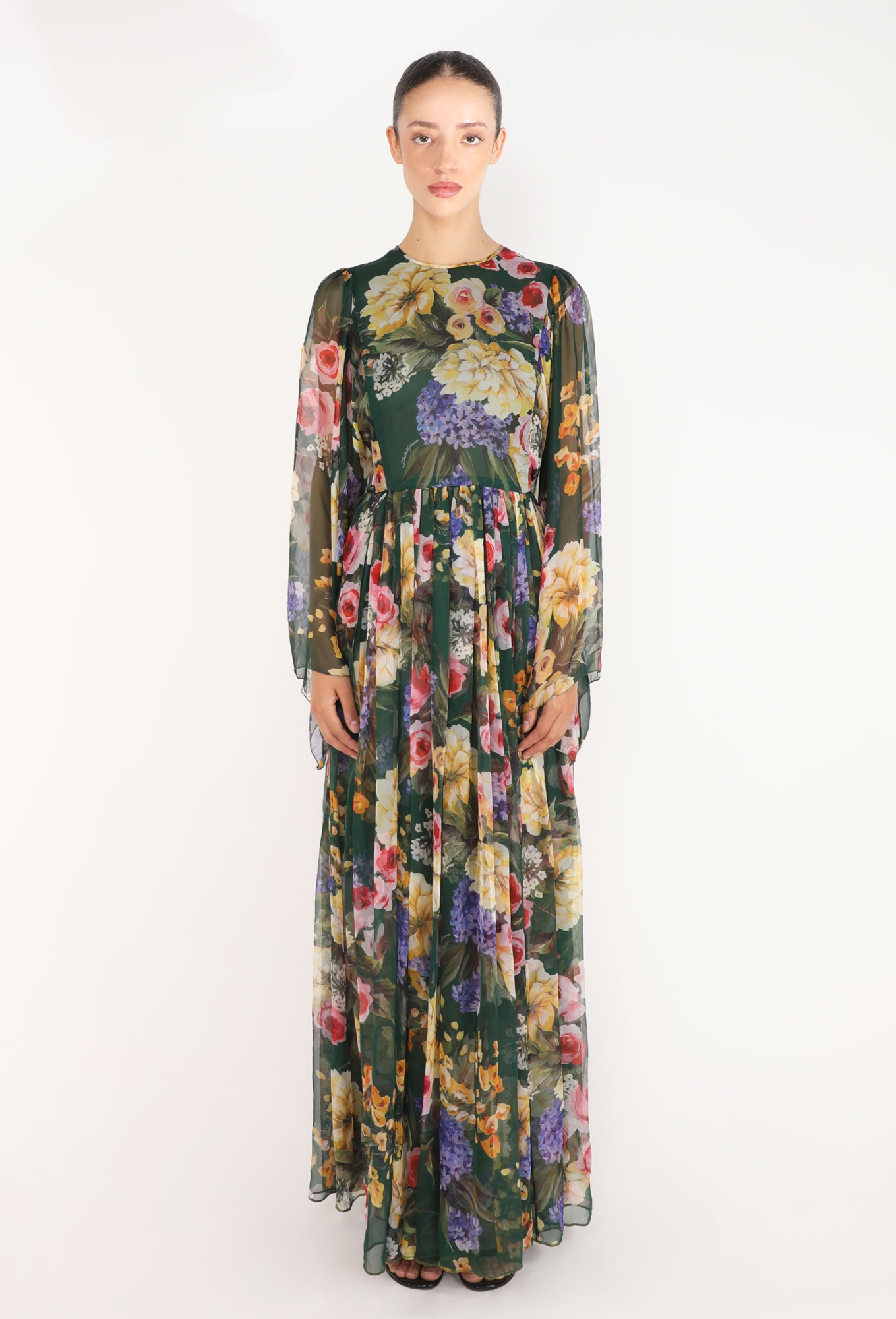 dolce and gabbana floral silk chiffon dress Floral-print chiffon calf-length dress with circle skirt in Print for Women