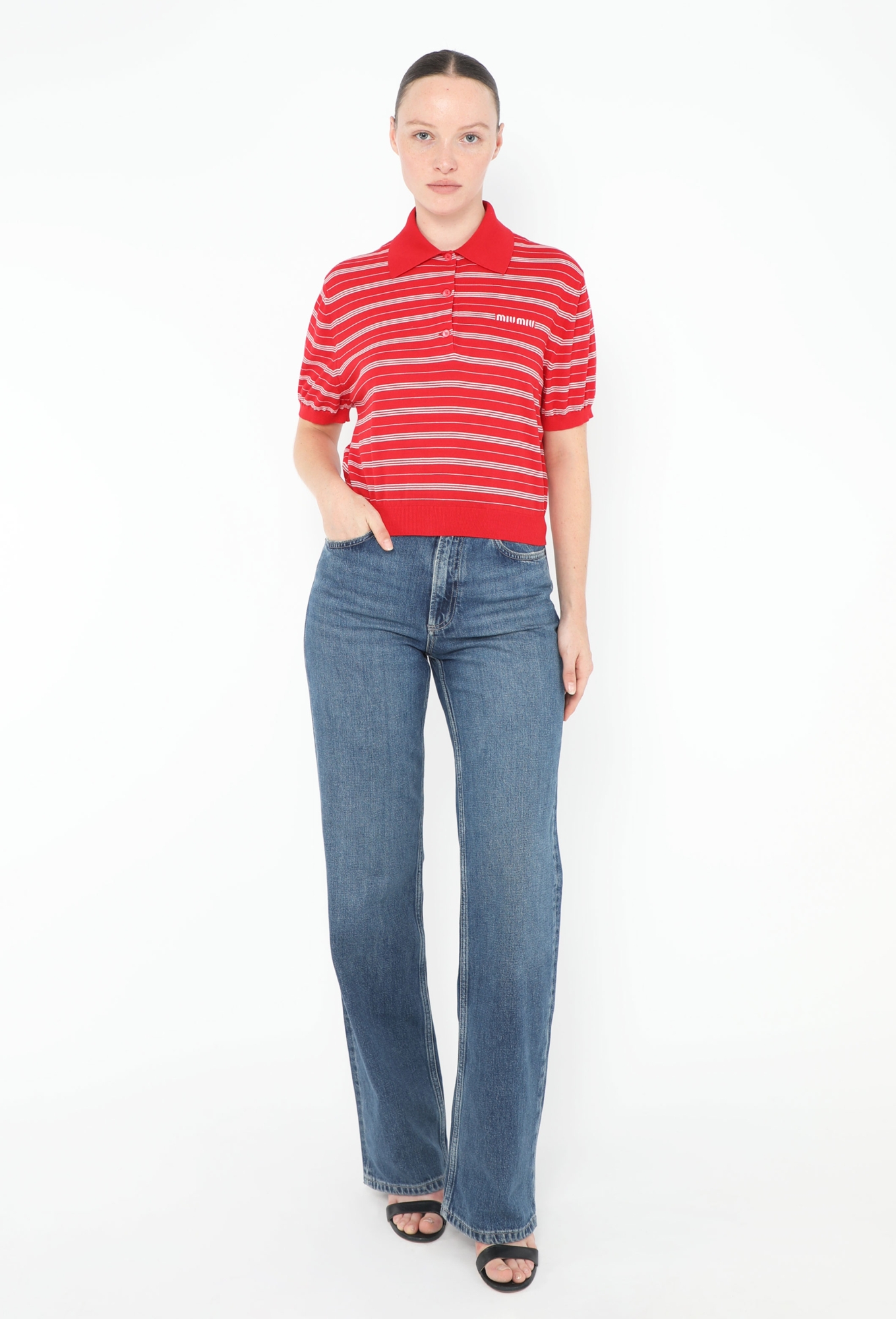 2024 Striped Logo Knit Polo - Miu Miu | ReSee