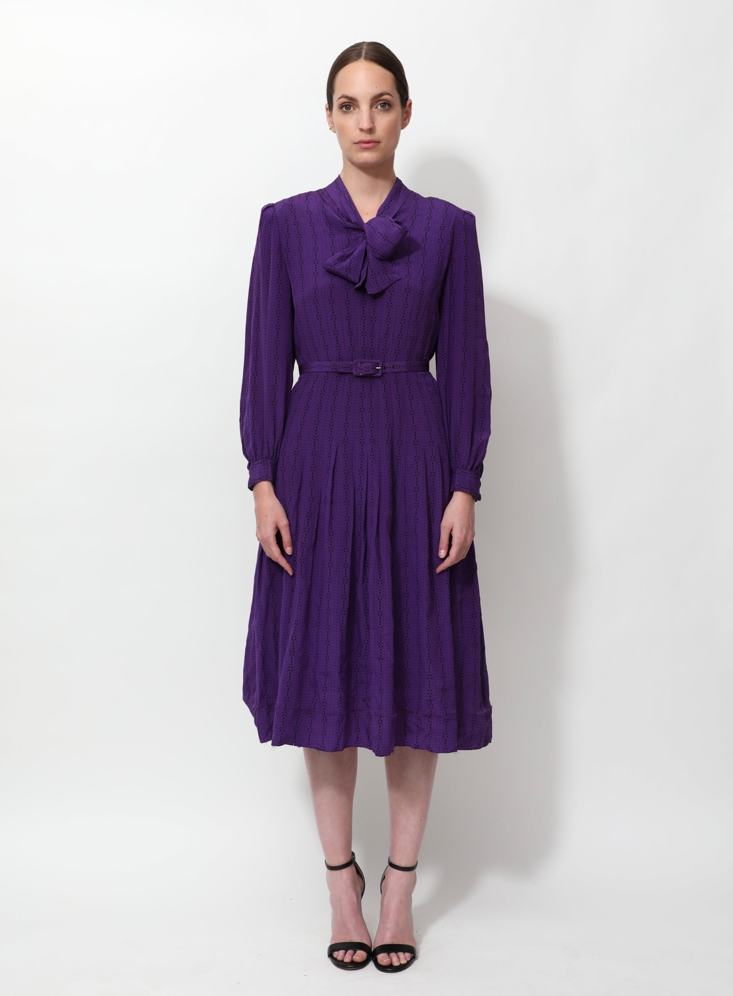 Exquisite Vintage Pleated Lavallire Dress Purple