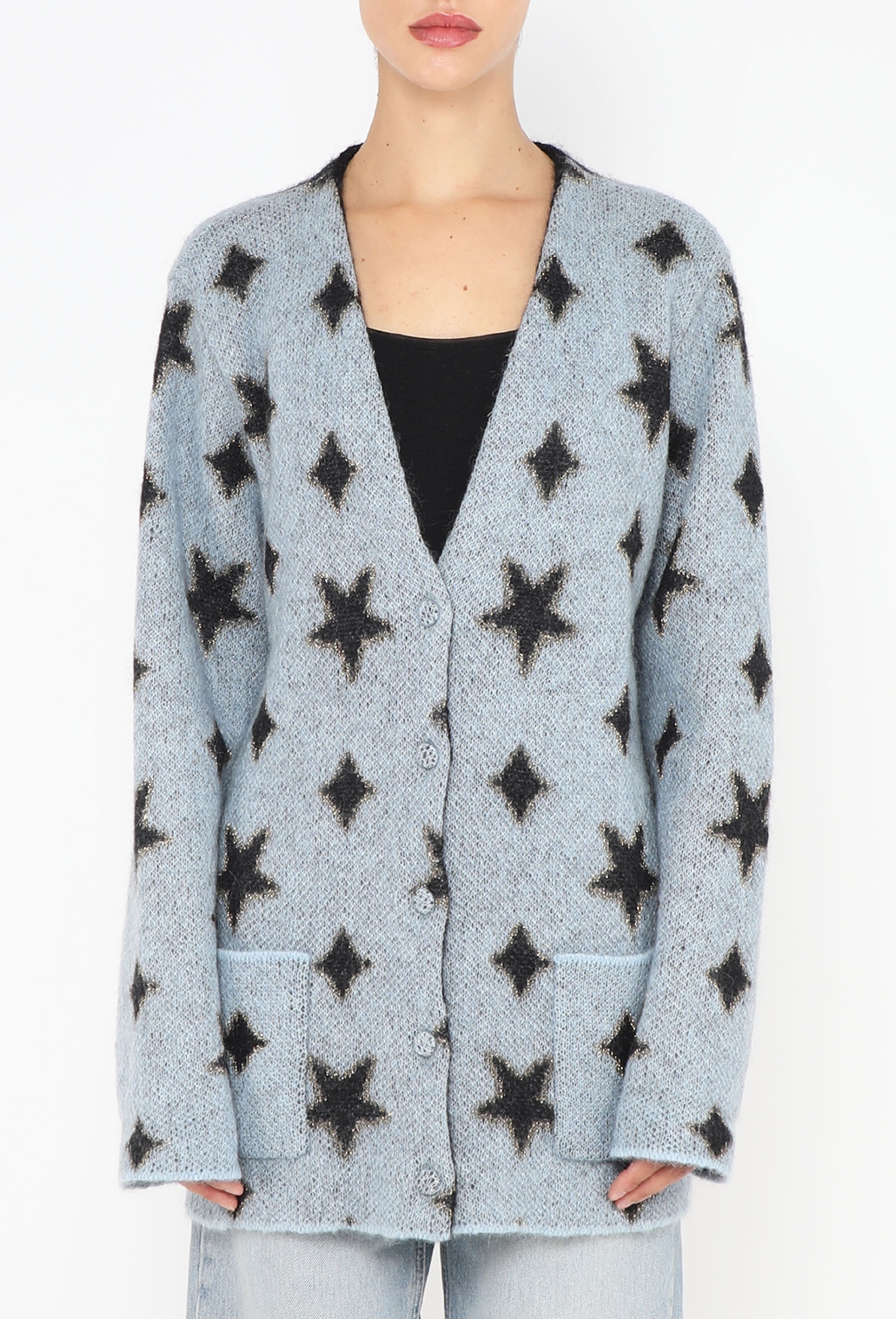トップス Needles MOHAIR CARDIGAN - STAR Needles Navy and Pink Mohair Star Cardigan Needles