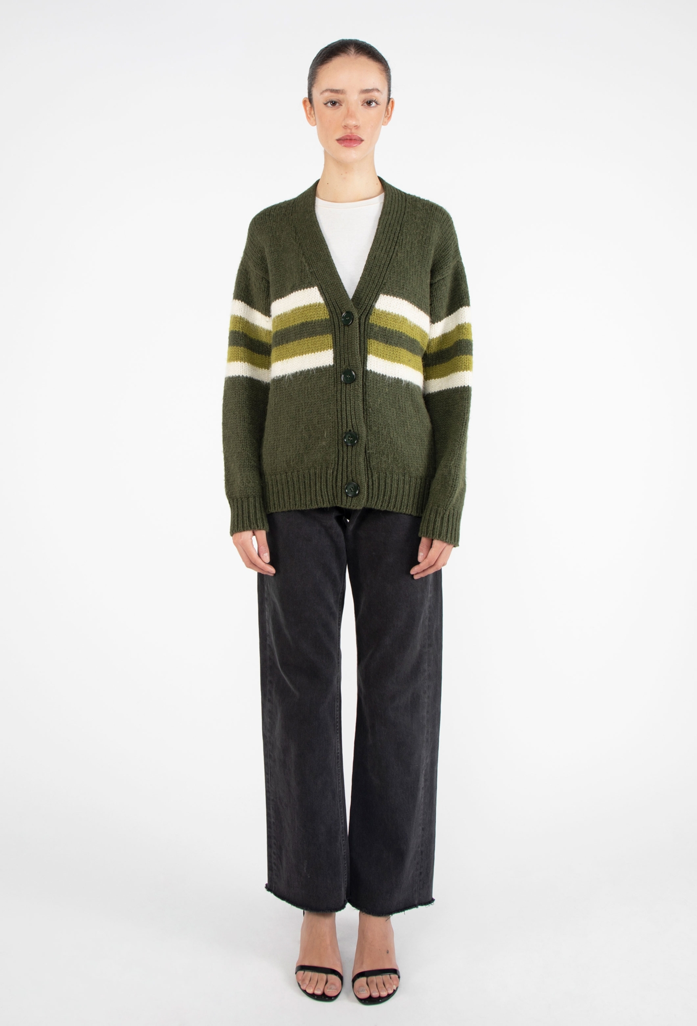 Cardigan Rayé Vert Femme Marks & Spencer - Taille 14 - Coton Léger - État Très Bon