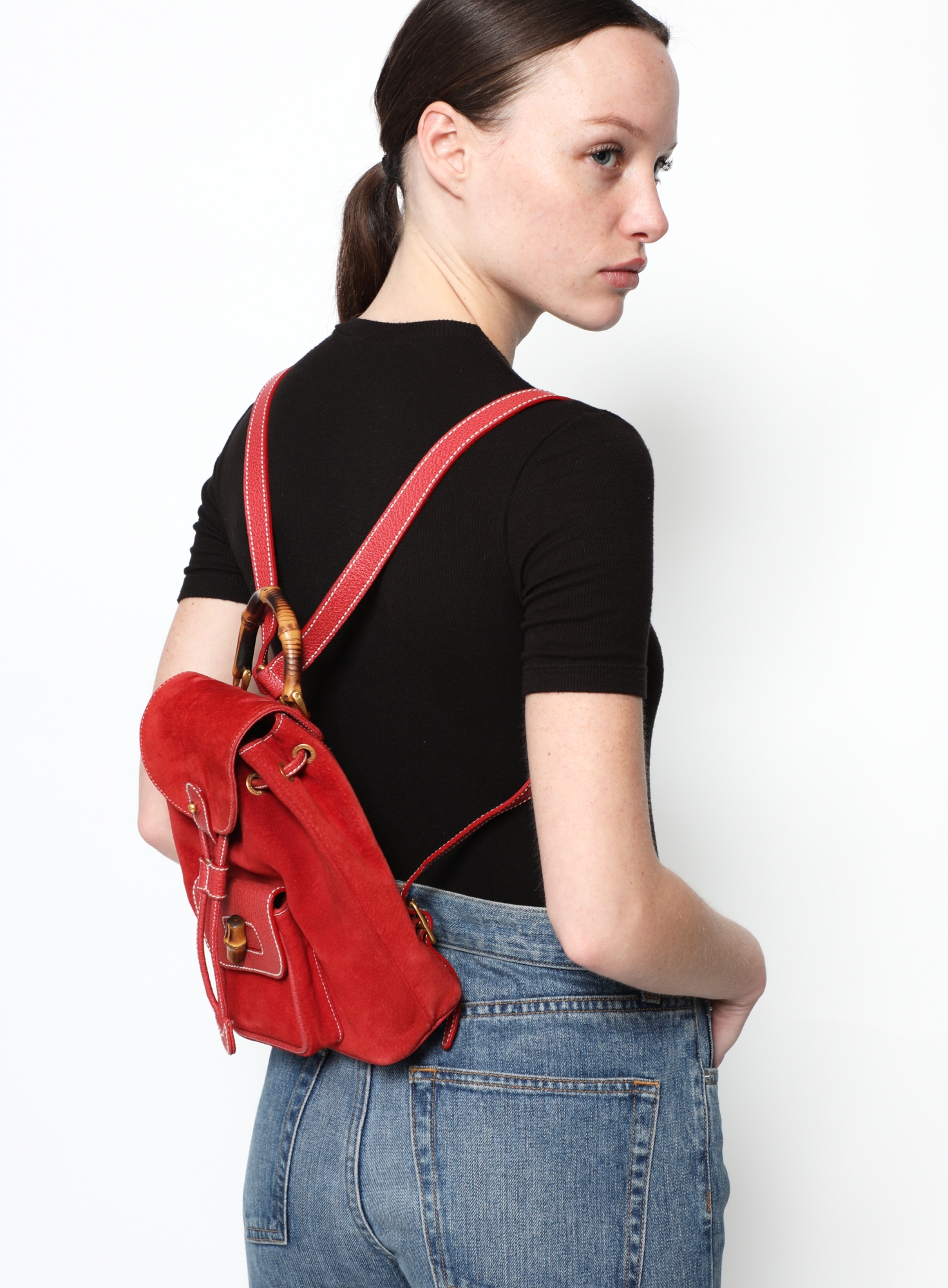 Gucci Backpack Suede Red Travel Business Bamboo Gucci Bamboo Suede Exterior Backpack Bags & Handbags for  main image 3