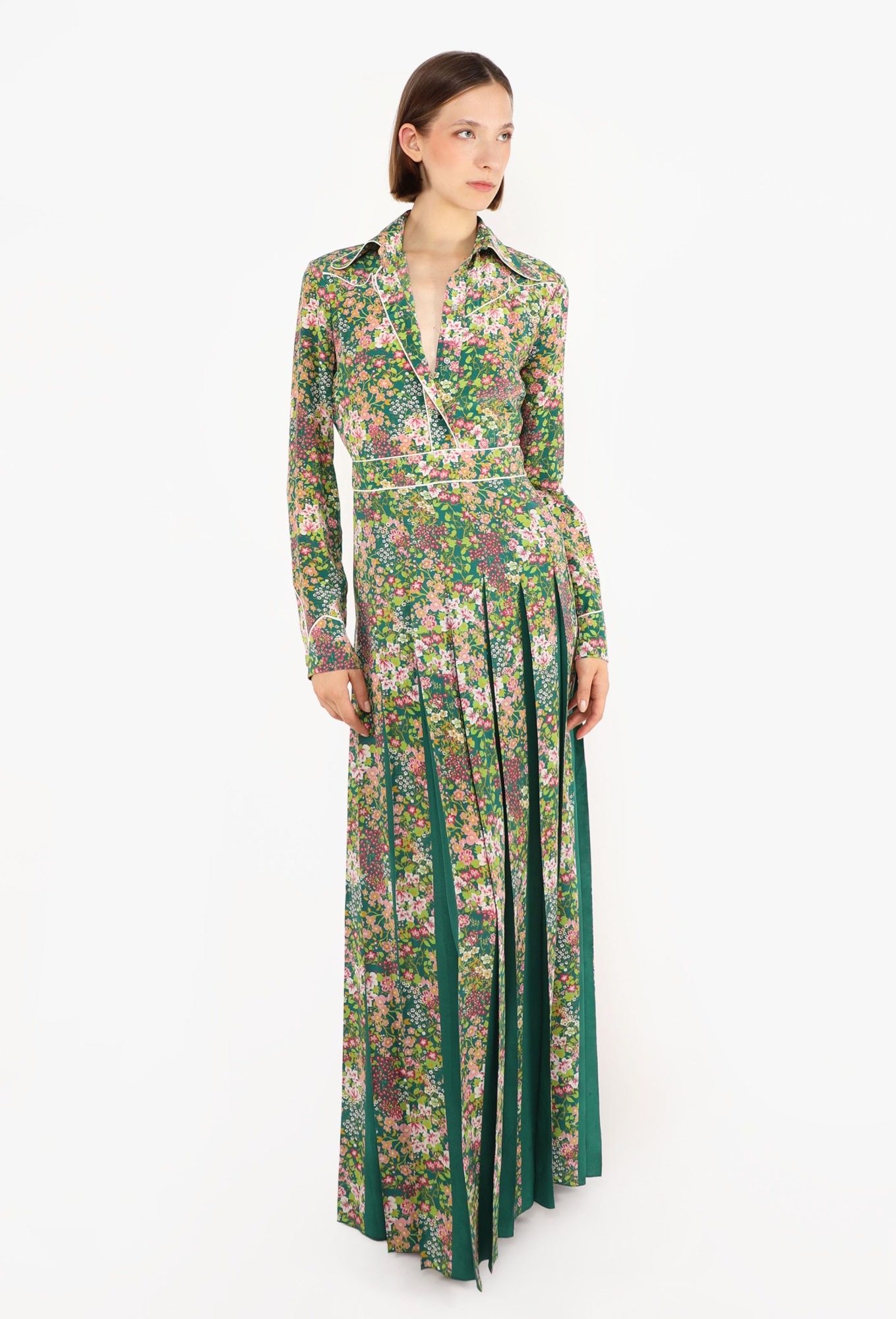 ワンピース GUCCI Floral print silk pleated dress 38 Pleated Floral Silk Maxi Dress, F/W 2016 - Gucci | ReSee