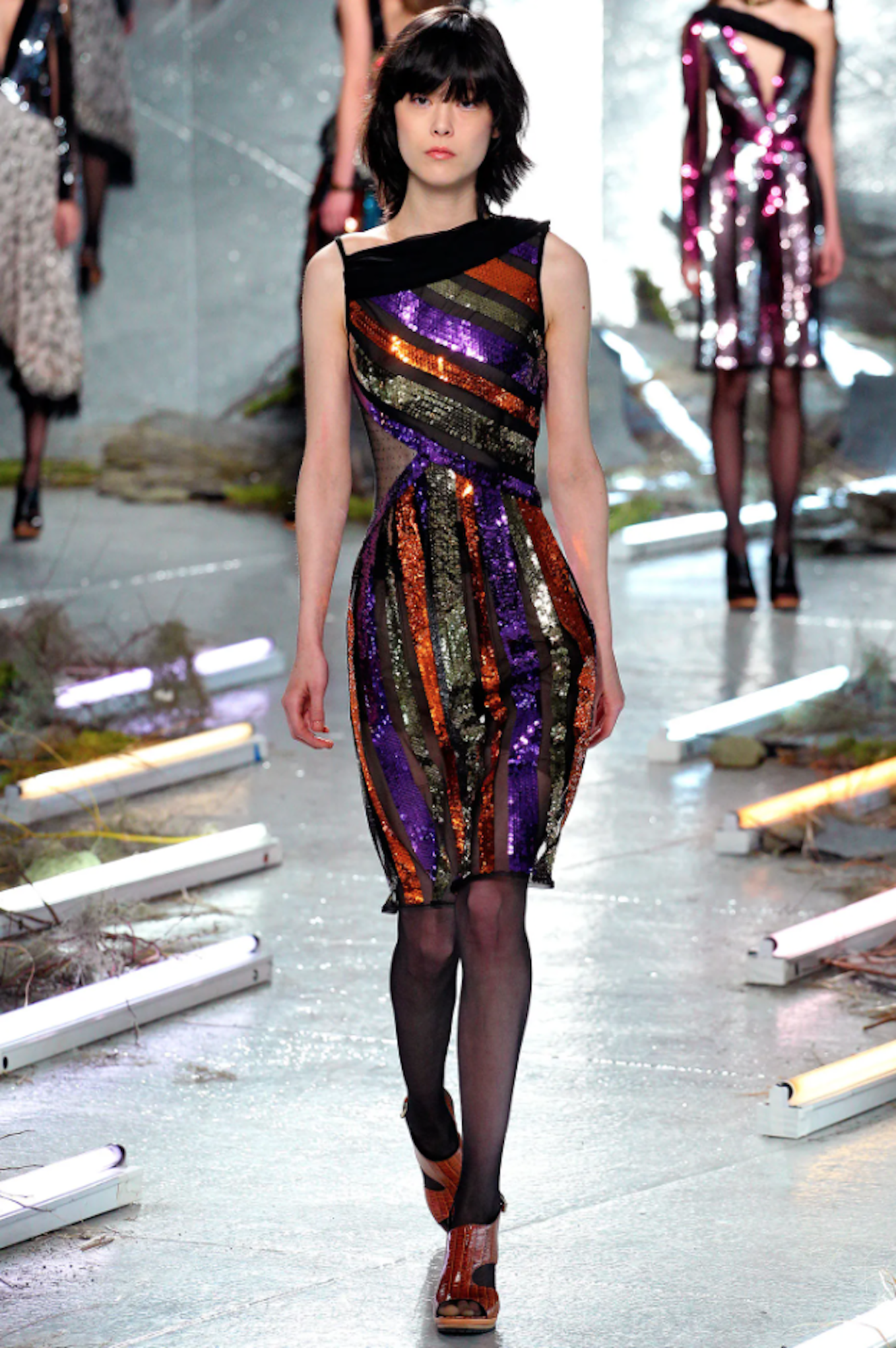 black and silver striped sequin dress Black Sequin Stripe Sleeveless V-neck A Line Gown (Plus)