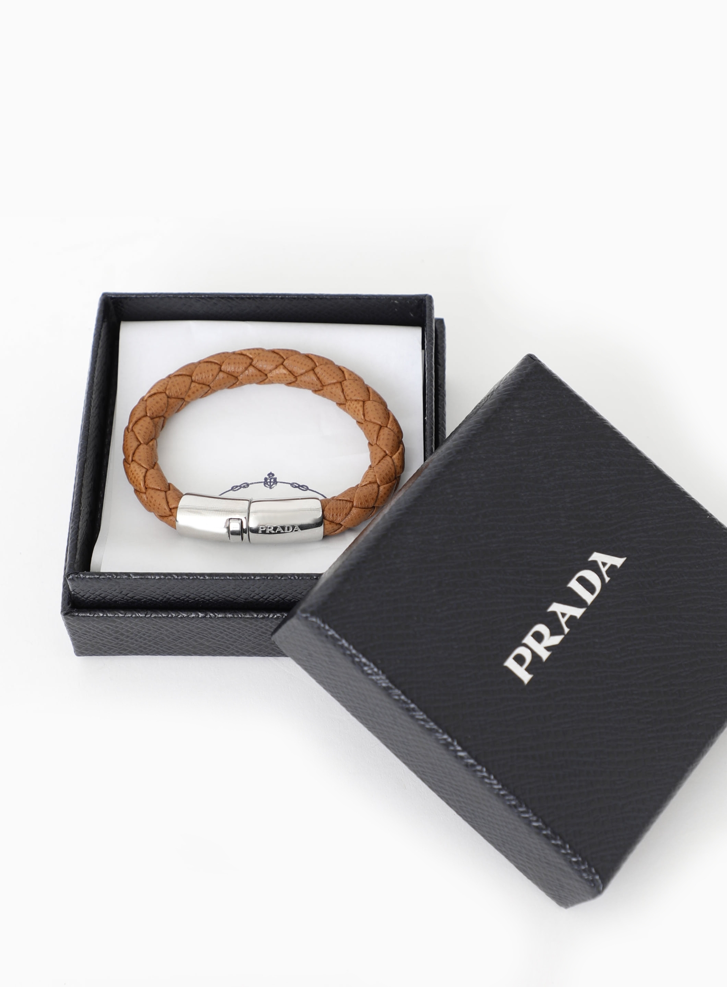 Woven Saffiano Leather Bracelet Brown - Prada | ReSee