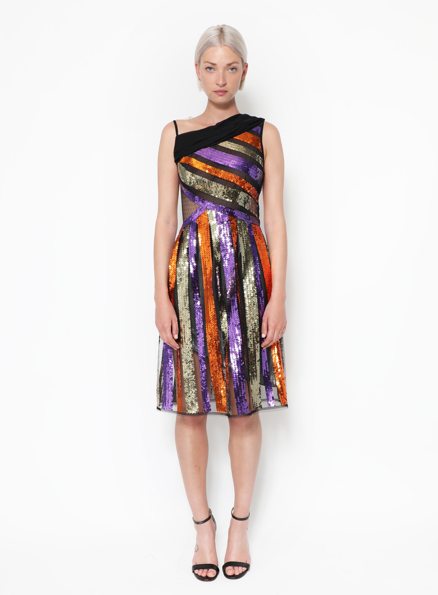 sequin striped dress ALYCE Paris 4885 Striped Sequin Cocktail Dress ROYAL MULTI / 6