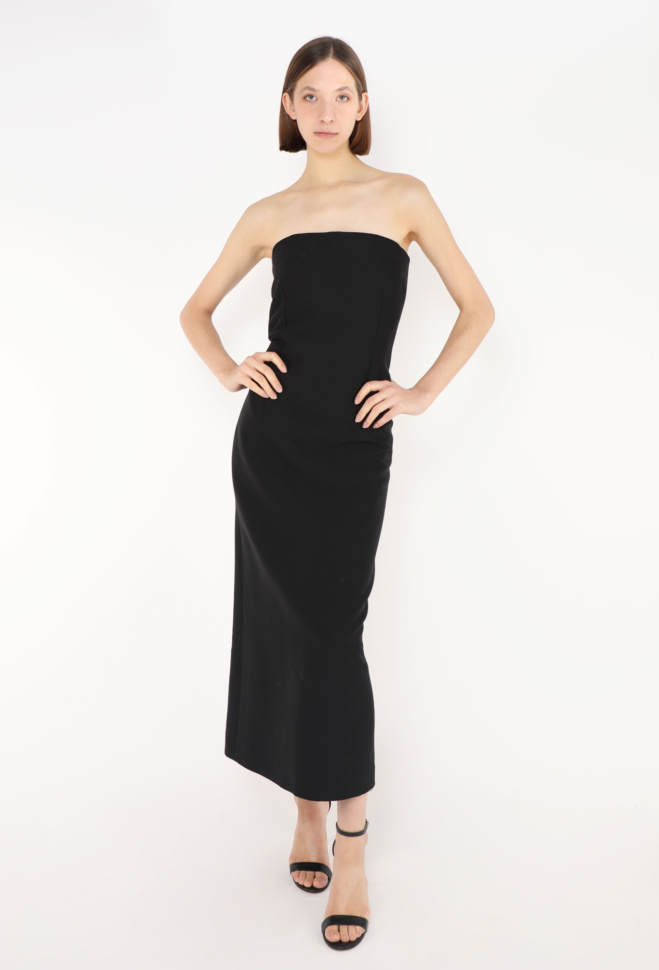 black strapless formal dress Cece Espresso Black Strapless Sequin Midi Dress main image 1