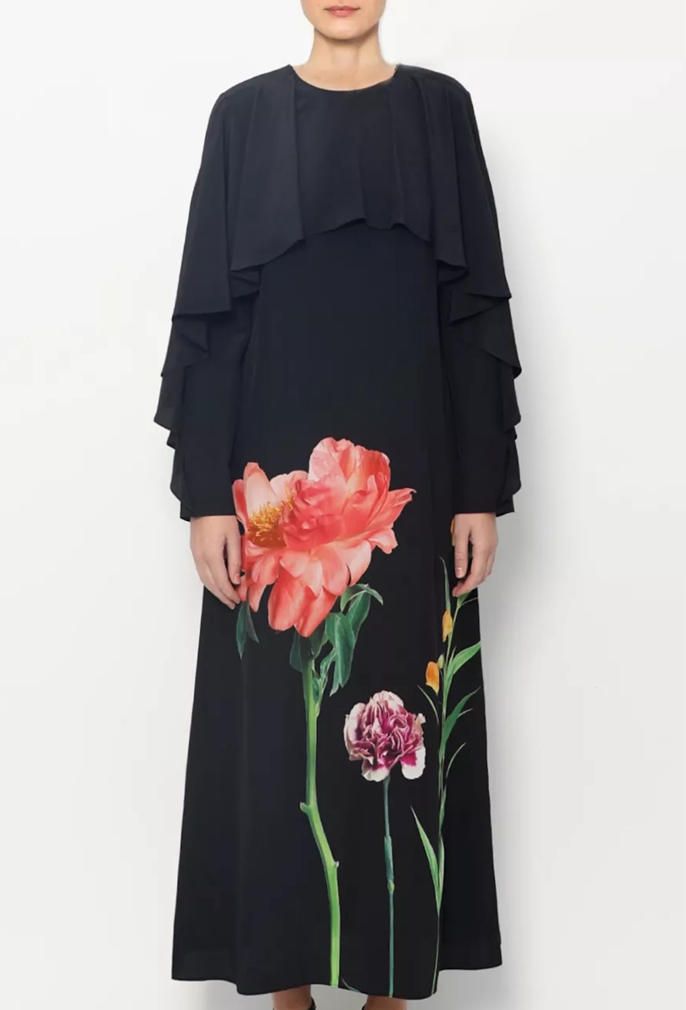 valentino printed silk dress Cape-effect printed silk crepe de chine mini dress - marigold
