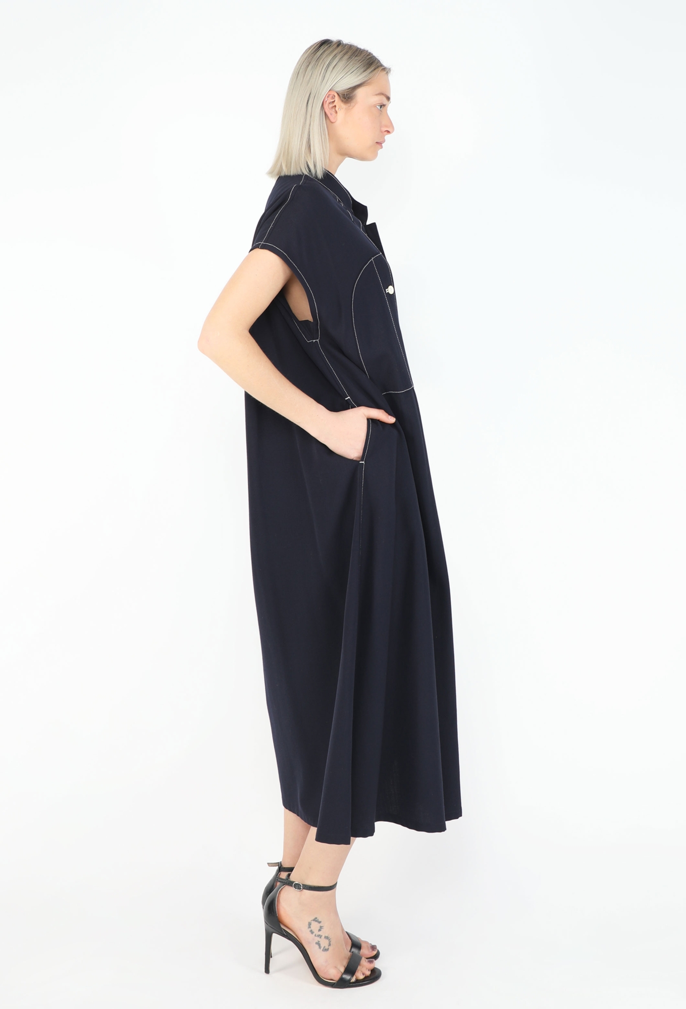 F/W 1993 Contrast Stitch Flared Dress - Yohji Yamamoto | ReSee
