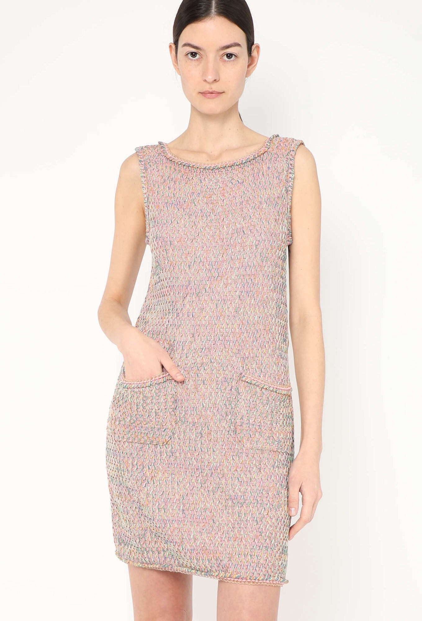 chanel knitted dress CHANEL gold viscose 2016 ROME PLEATED LUREX MAXI Knit Dress 42 L