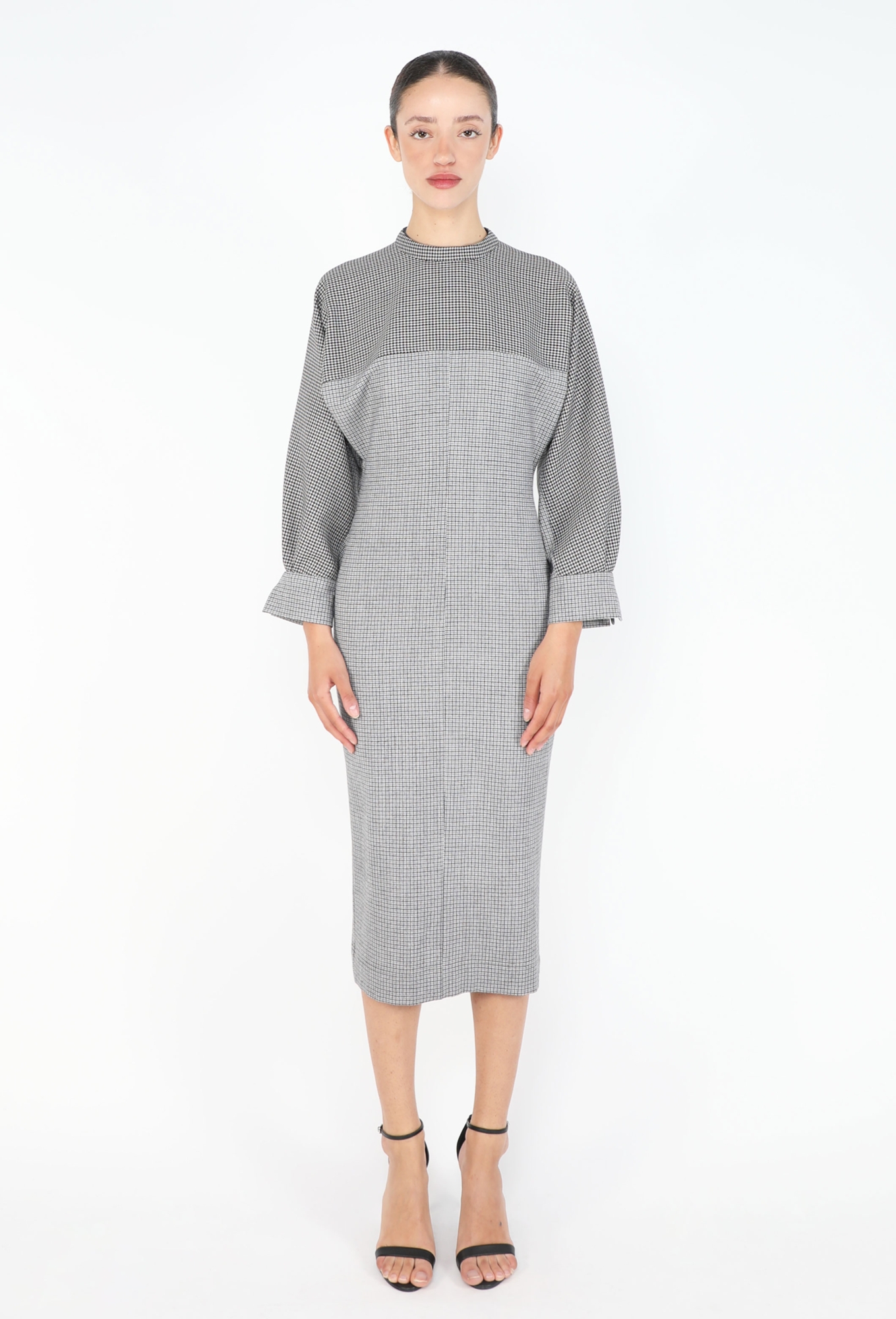 slim fit dress slacks Fendi Black and Grey Ombre Floral Silk Draped Midi Dress main image 0