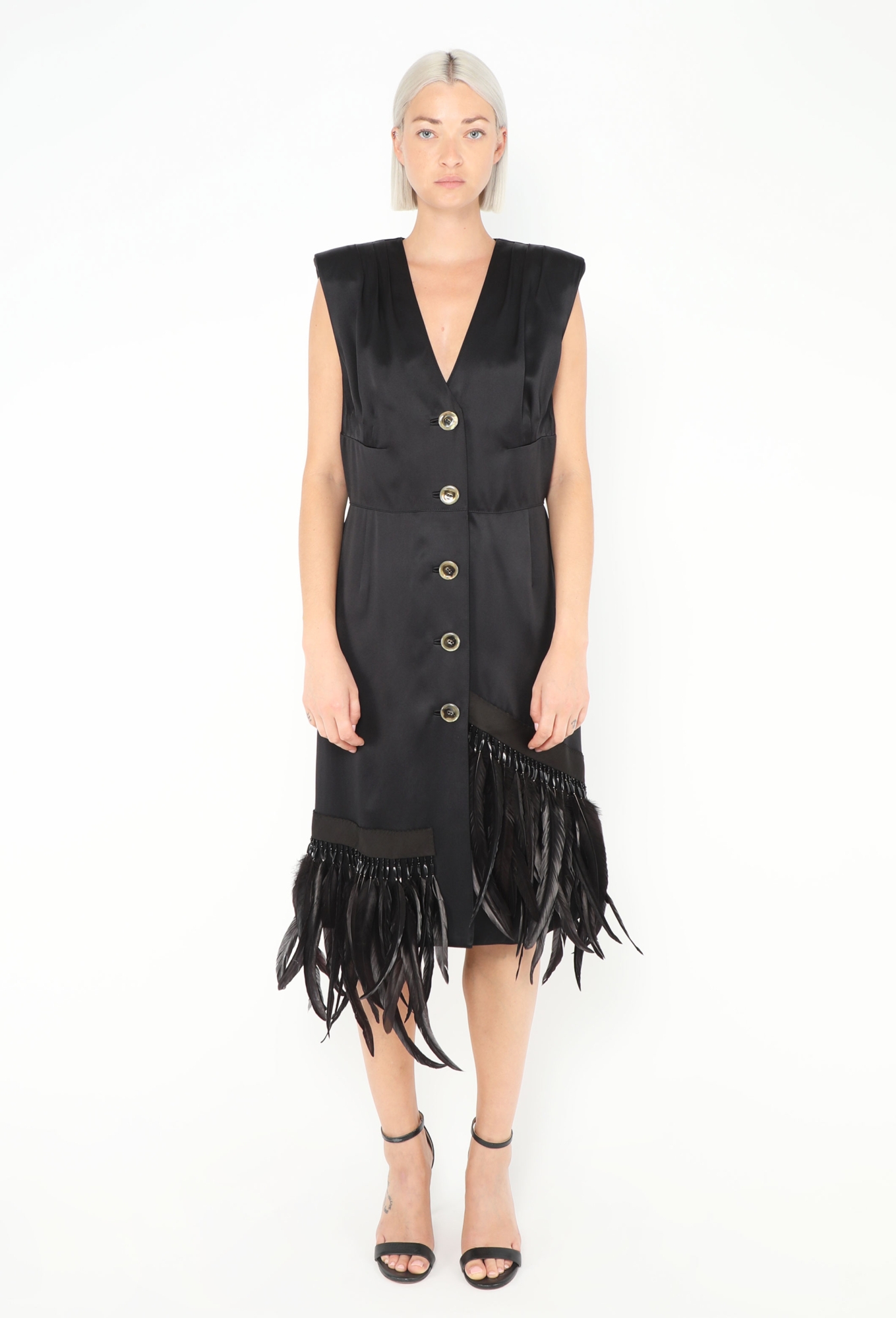feather trim shirt dress SILKINC Collared Silk Shirt Dress with Feather Trim, S