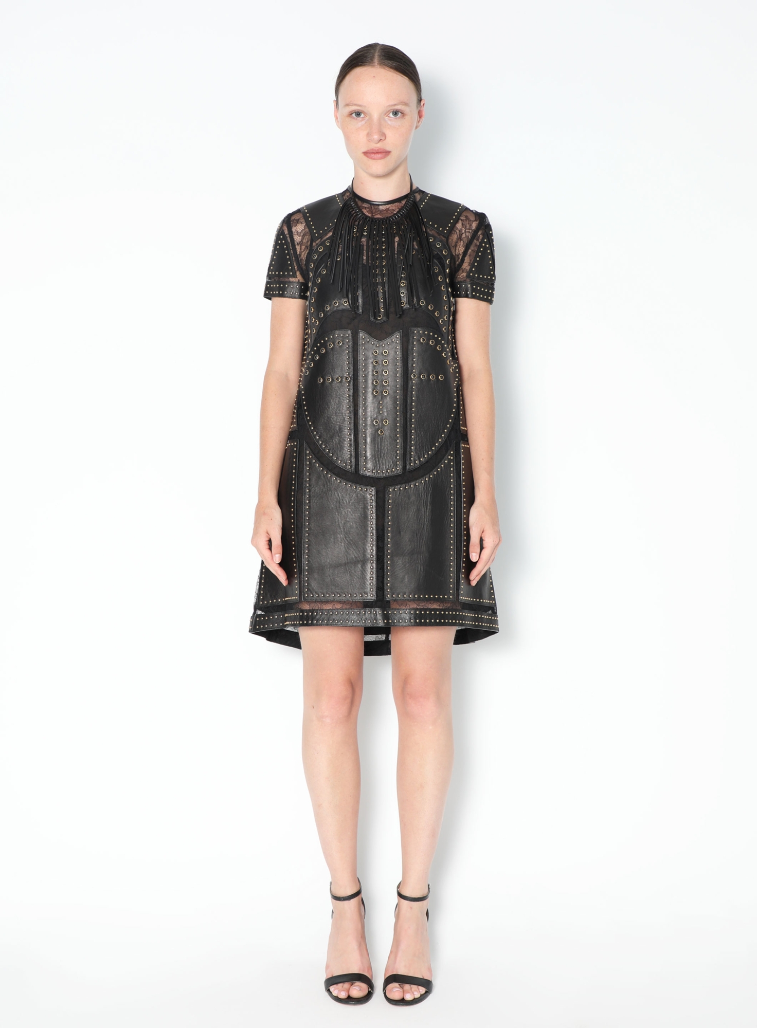 chinese dress ladies Valentino Leather Mini Dress with Tulle Hem  Black