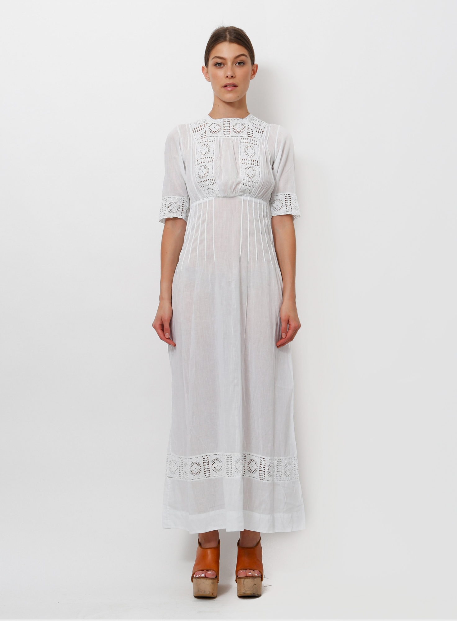 Exquisite Vintage Edwardian Lace Cotton Dress White