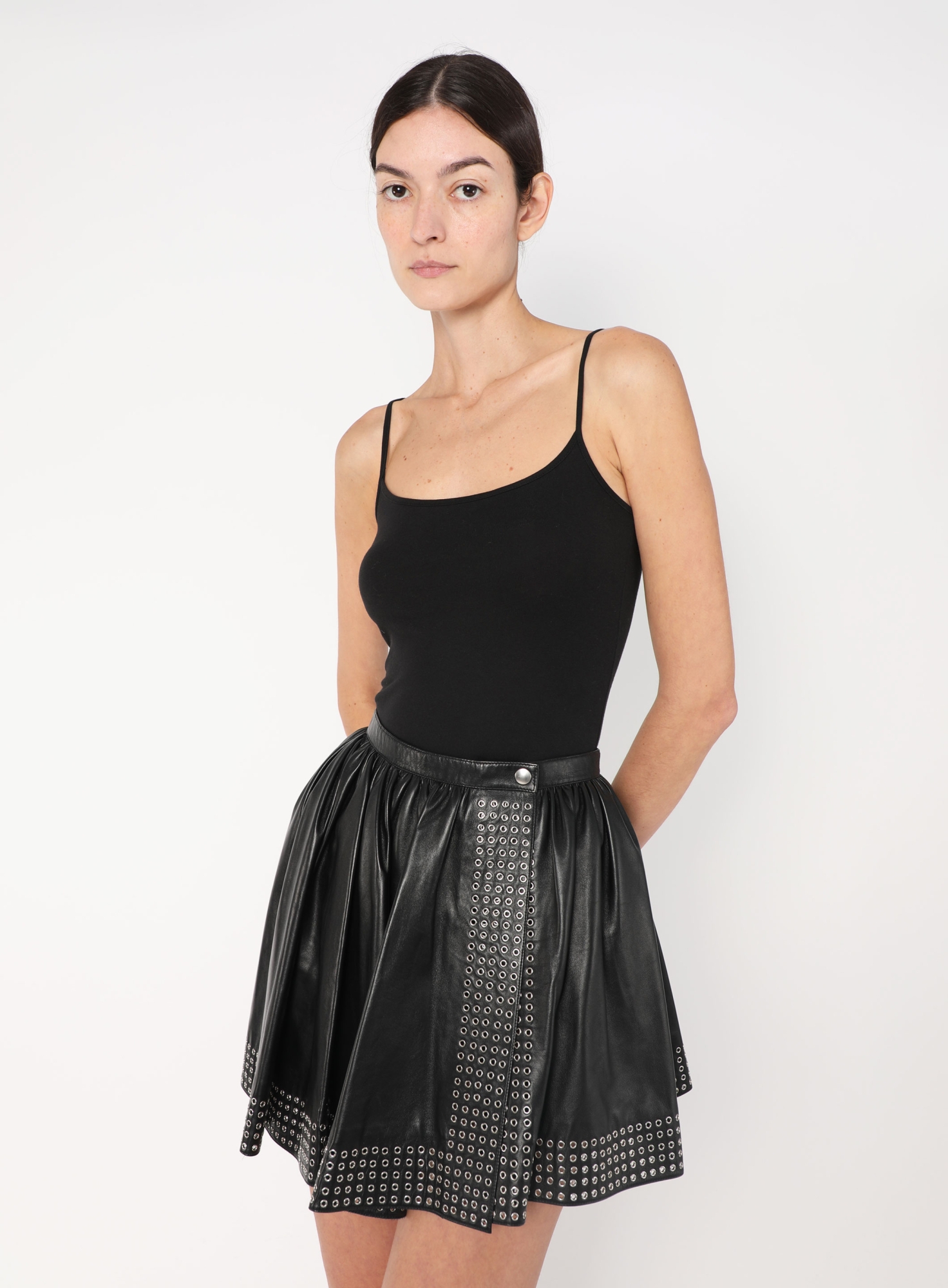 Black Leather Eyelet Stud Skirt – Spring 2014 Runway - Alaïa | ReSee