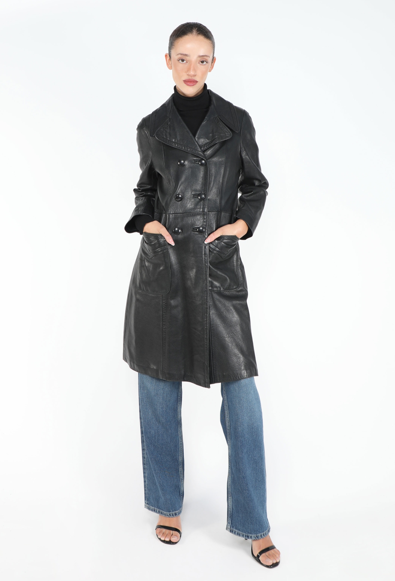 90s Double-Breasted Leather Trench - Exquisite Vintage | ReSee