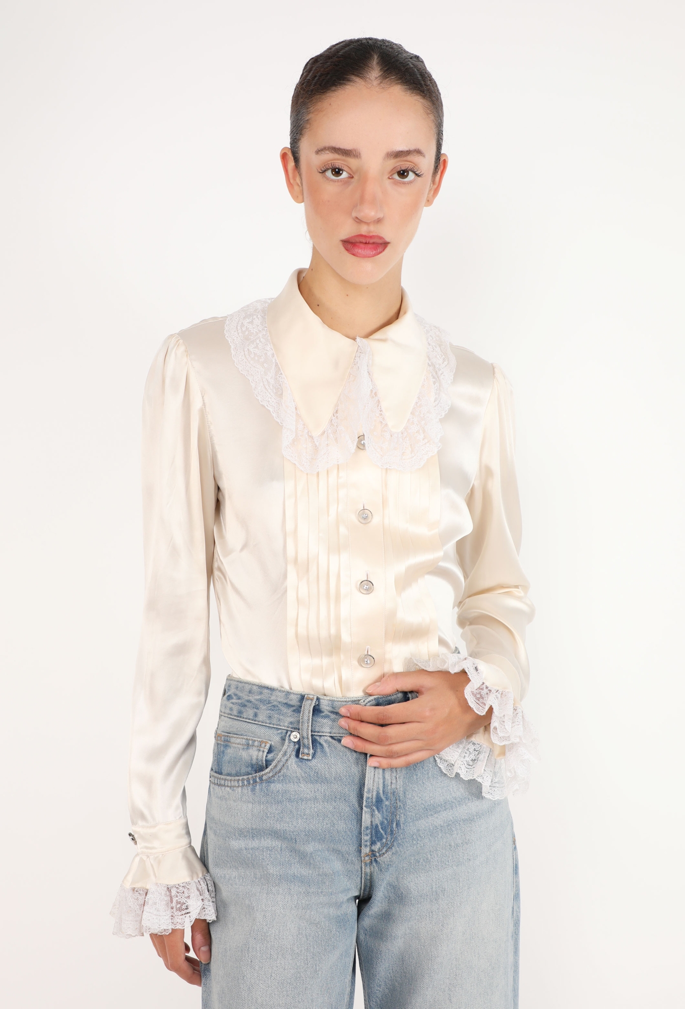 Vintage Pleated Lace Collar Blouse - Valentino | ReSee