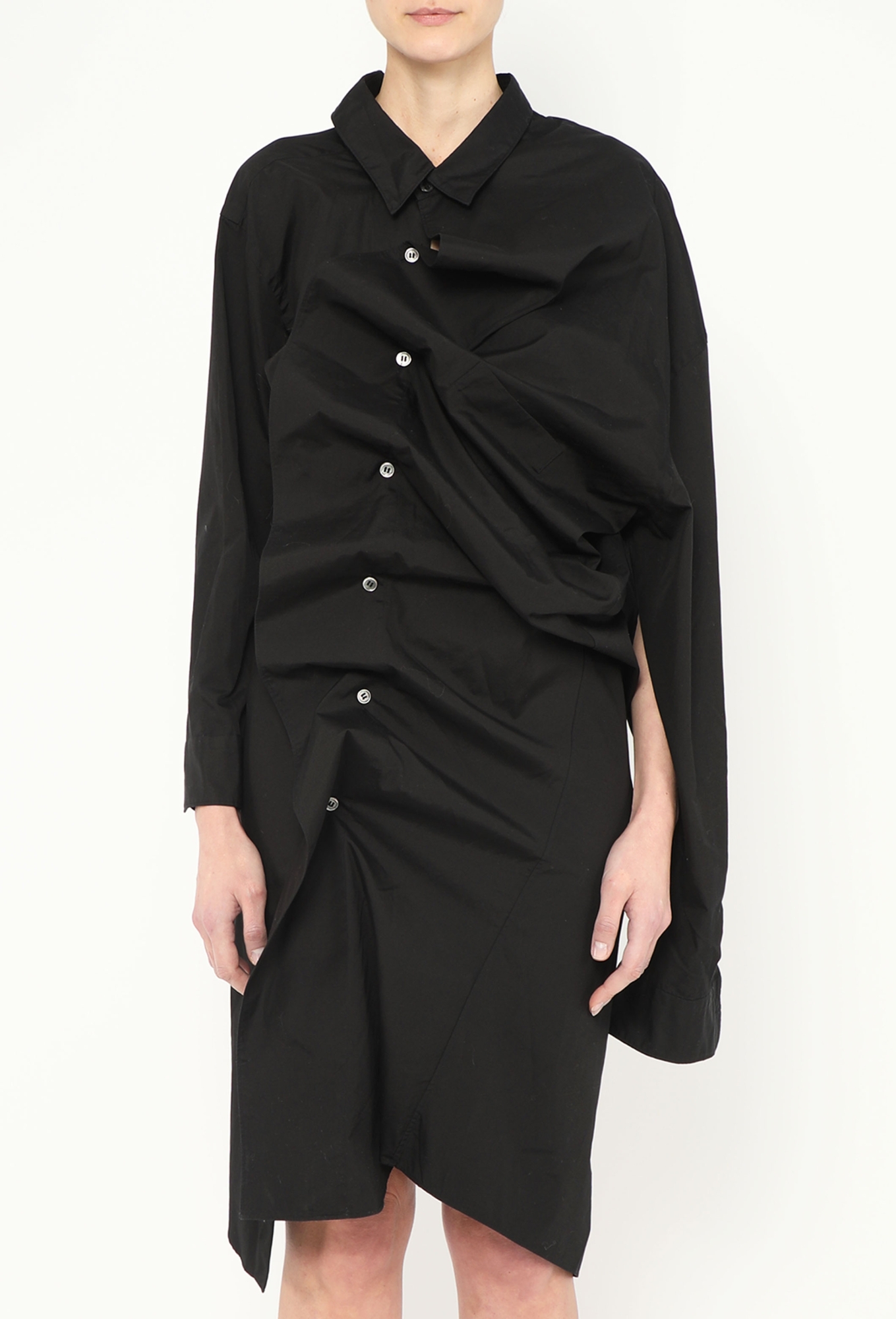 black ruched shirt dress Melody Long Sleeve Girls Black Dress – A Little Lacey main image 1