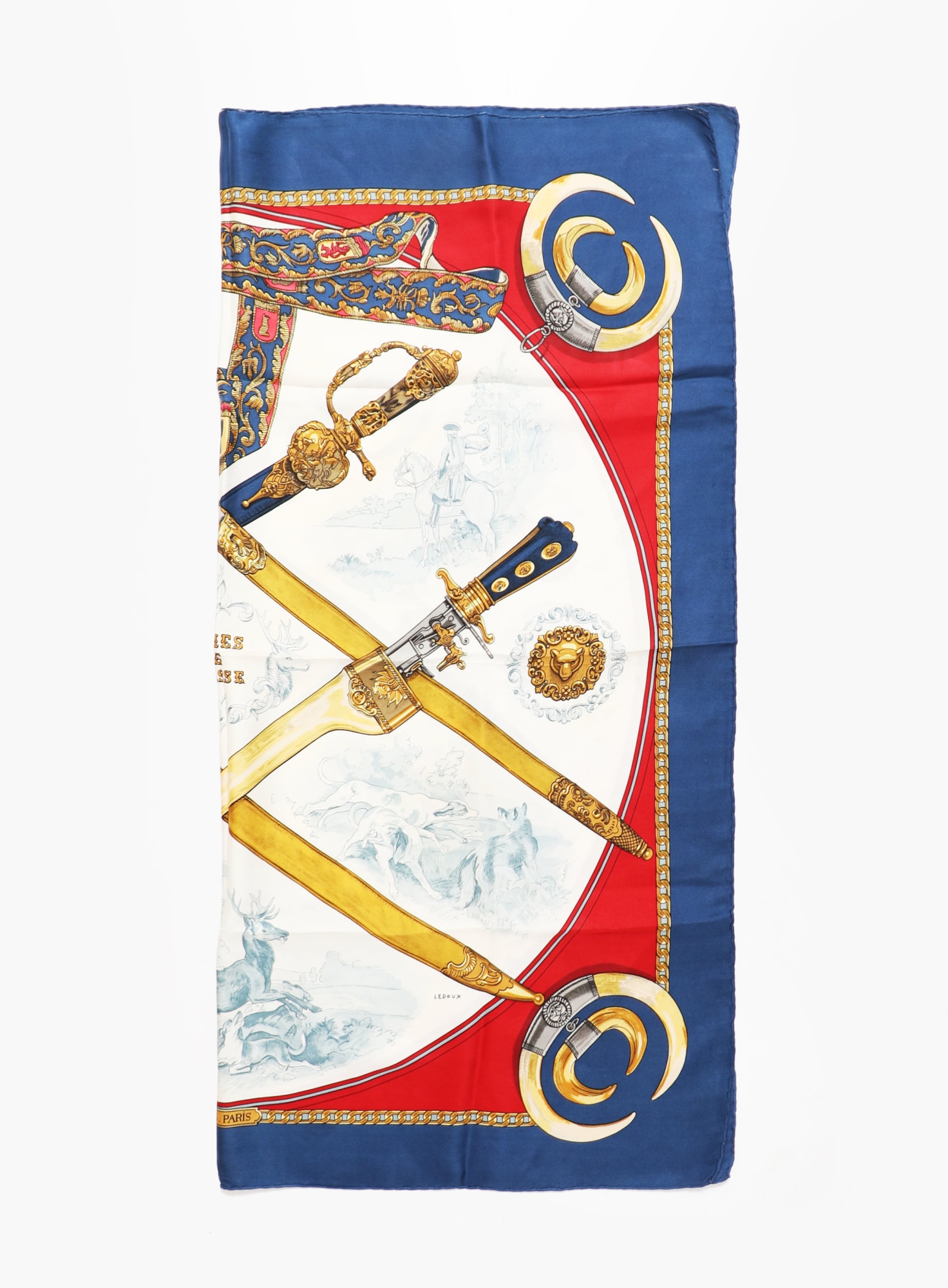 Armes de Chasse' Silk Carré 90 – Blue Border - Hermès | ReSee