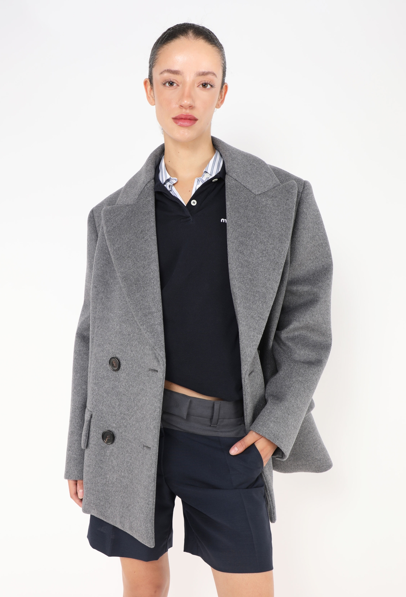 miu miu ウールジャケット イタリア製 グレー 40 F/W 2023 Oversized Felted Blazer - Miu Miu | ReSee