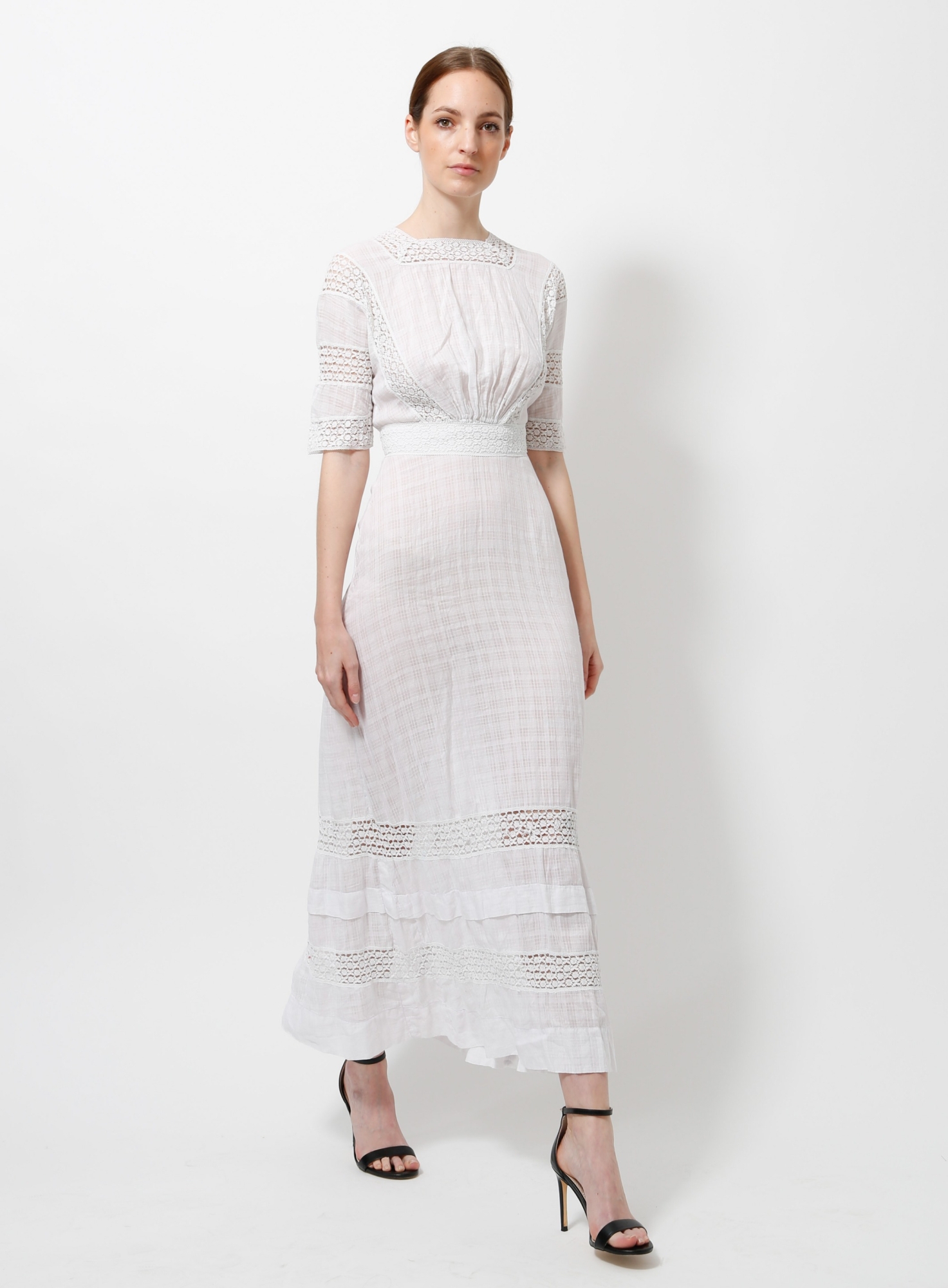 chinese dress ladies Romantic, Sensual and Elegant Crochet Lace Lantern Sleeve Party Midi   roschic