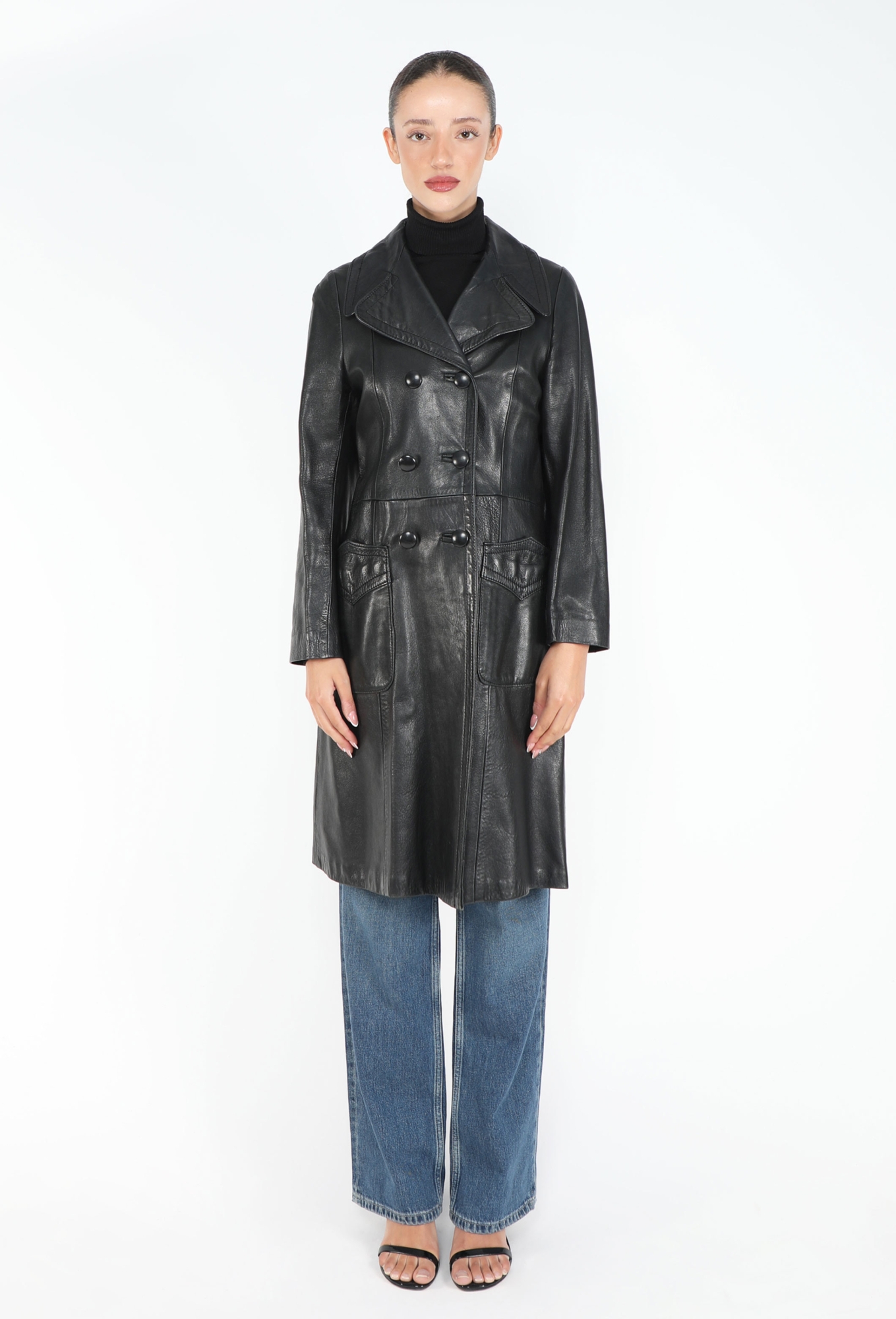90s Double-Breasted Leather Trench - Exquisite Vintage | ReSee