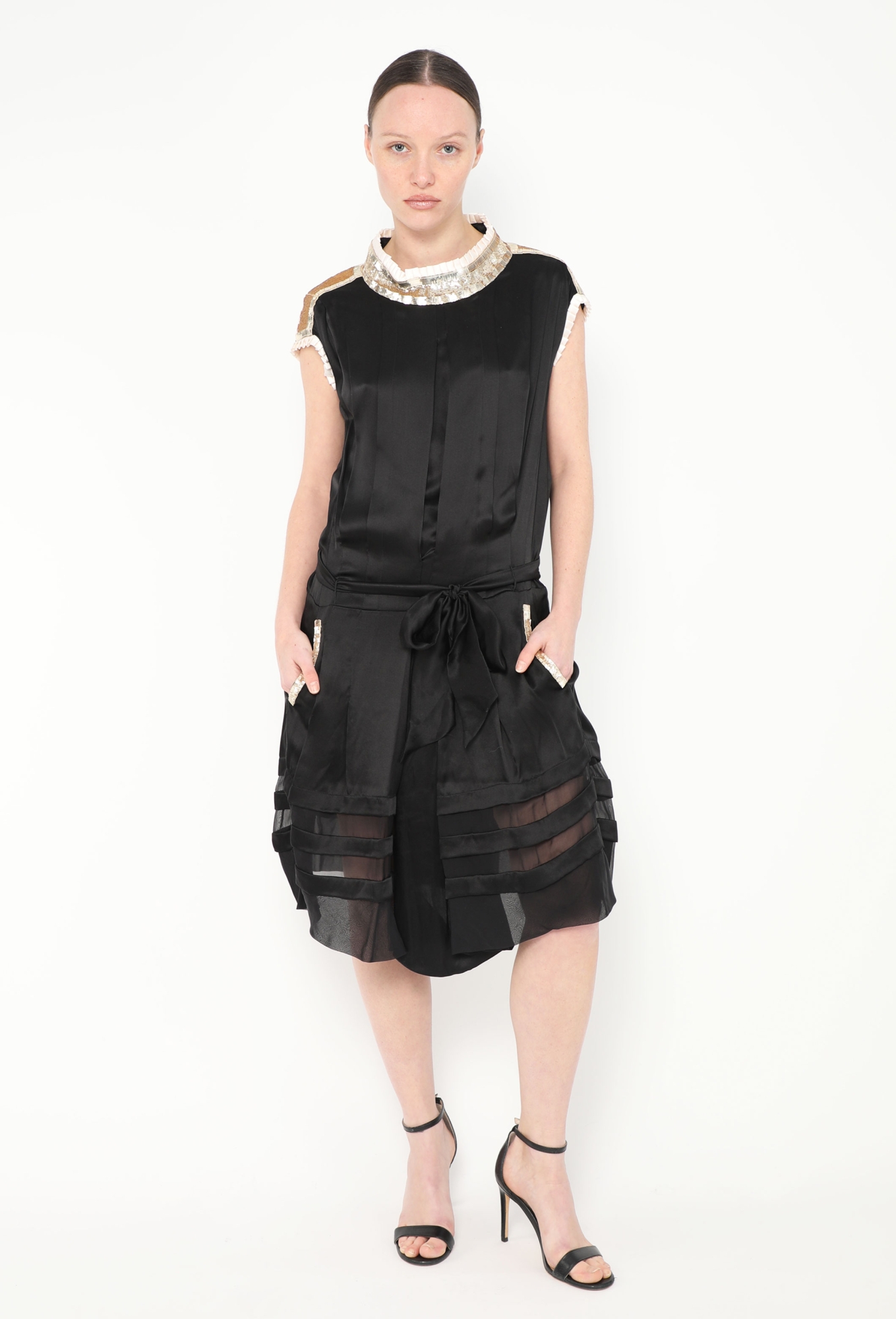 balenciaga black silk dress Balenciaga Satin Long-Sleeve Maxi Dress