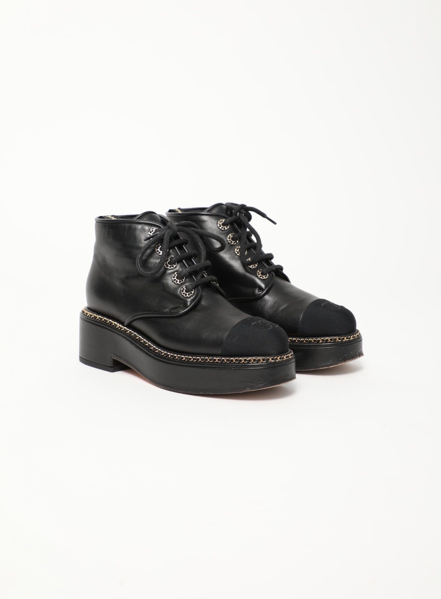 2020 Chainlink Leather 'CC' Boots | Authentic & Vintage | ReSee