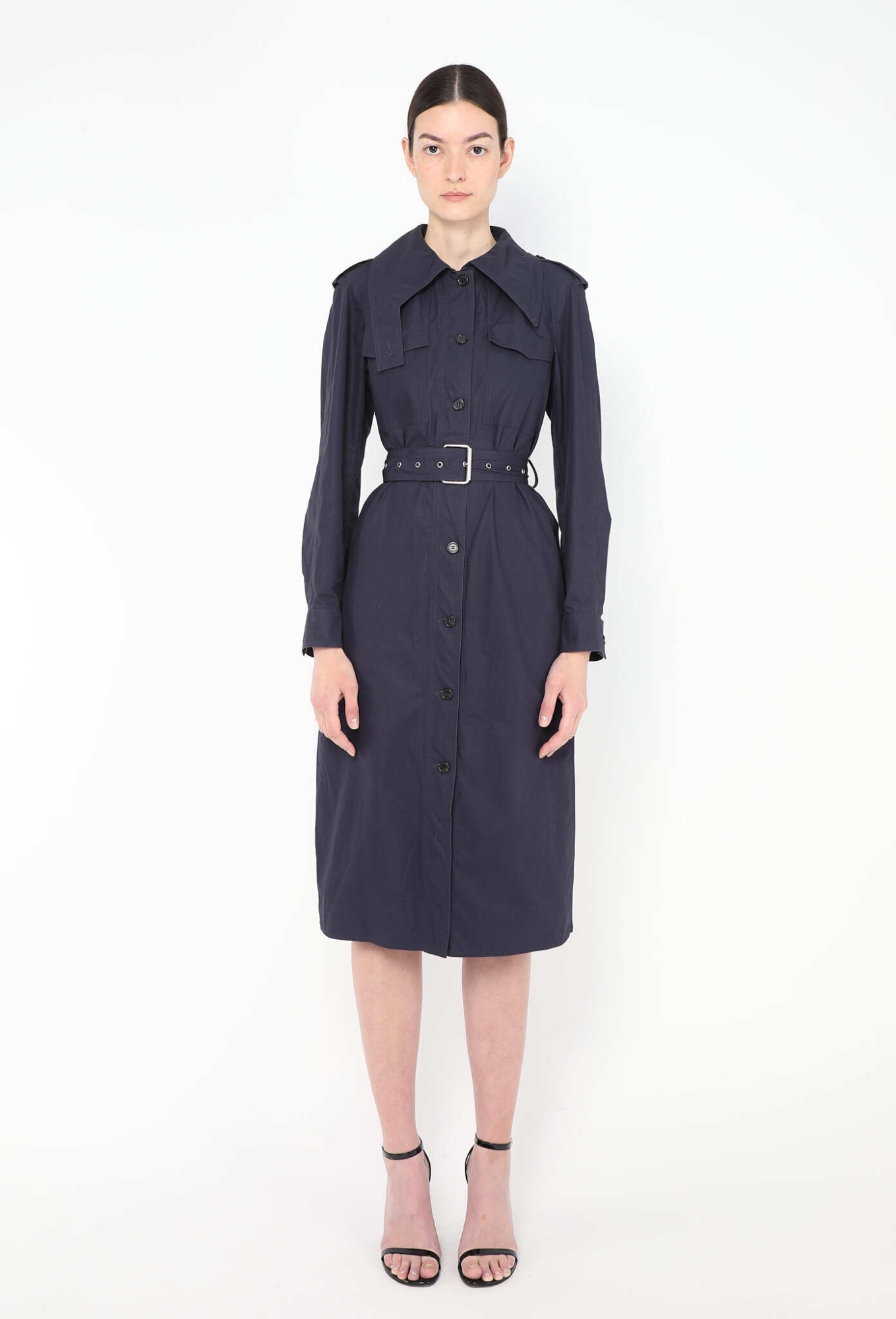 Belted Poplin Trench Dress in Navy  2017