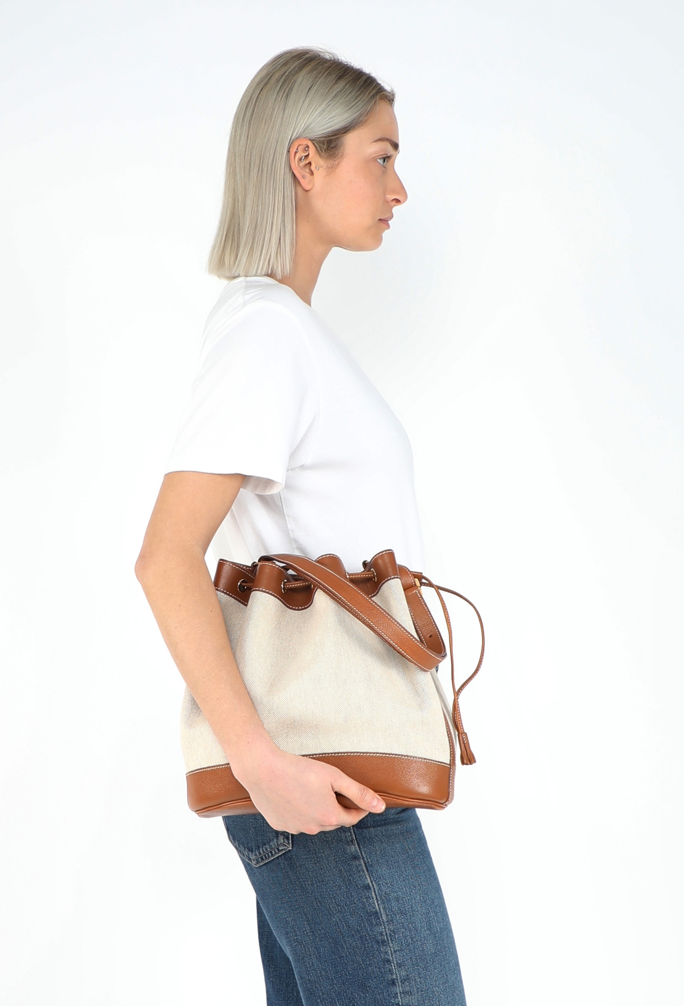 90s Toile H & Gold Courchevel Market Bag - Hermès | ReSee