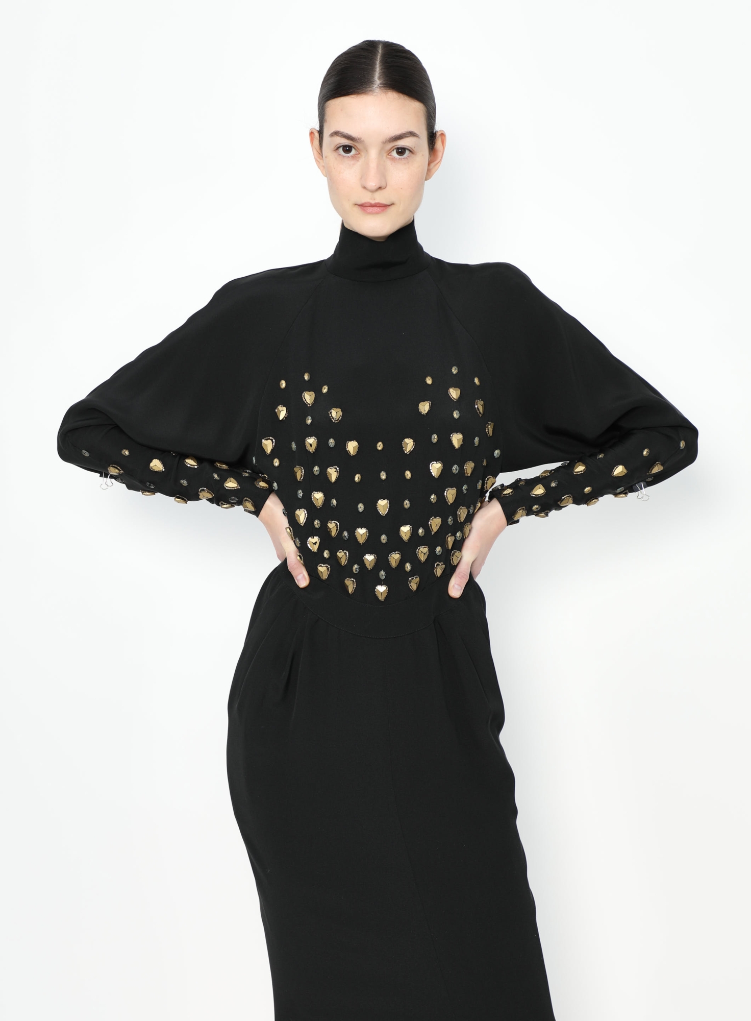 Exquisite Vintage RARE Karl Lagerfeld F/W 1986 Adorned Silk Dress Black Exquisite Vintage RARE Karl Lagerfeld F/W 1986 Adorned Silk Dress Black