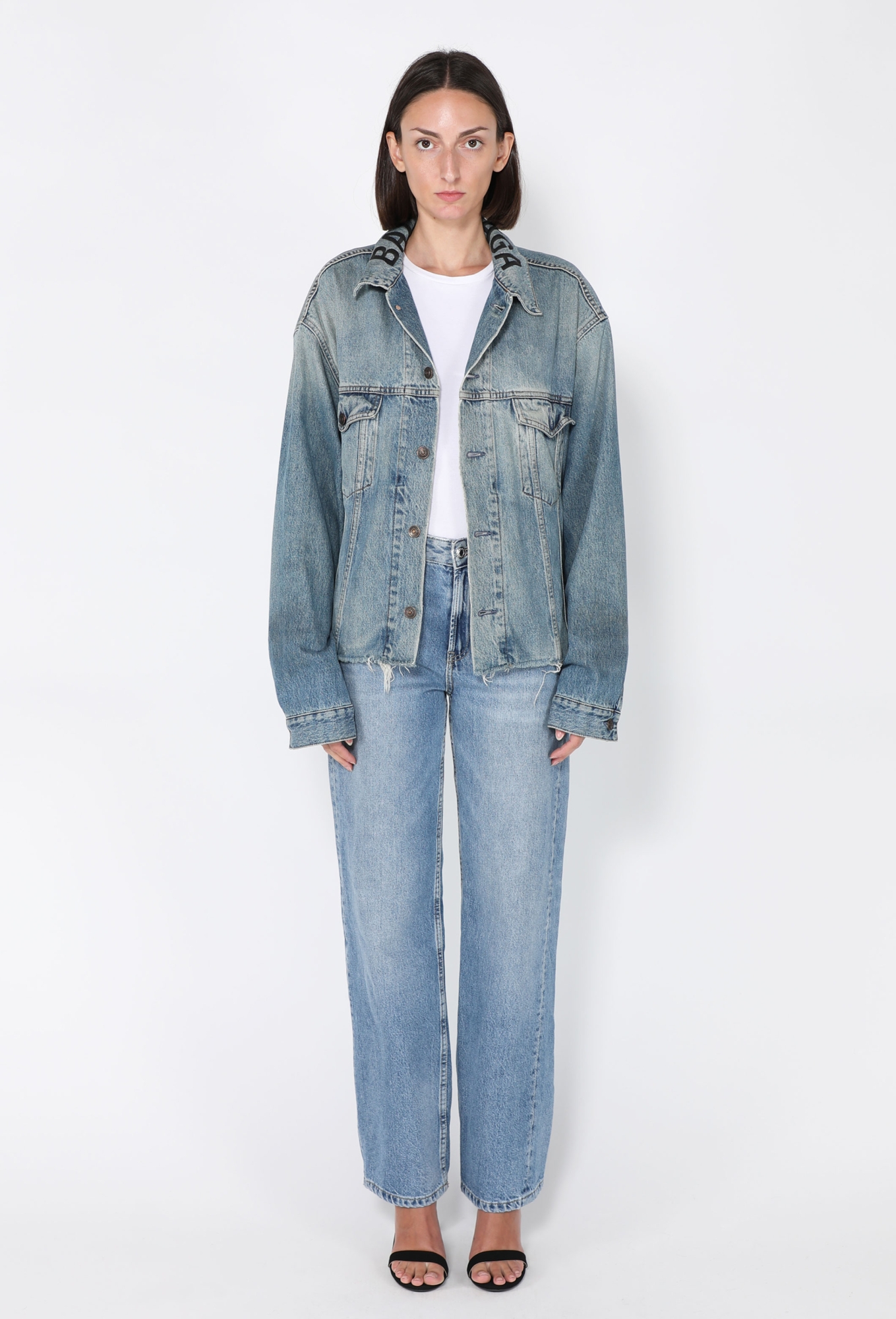 Distressed Logo Denim Jacket - Balenciaga | ReSee