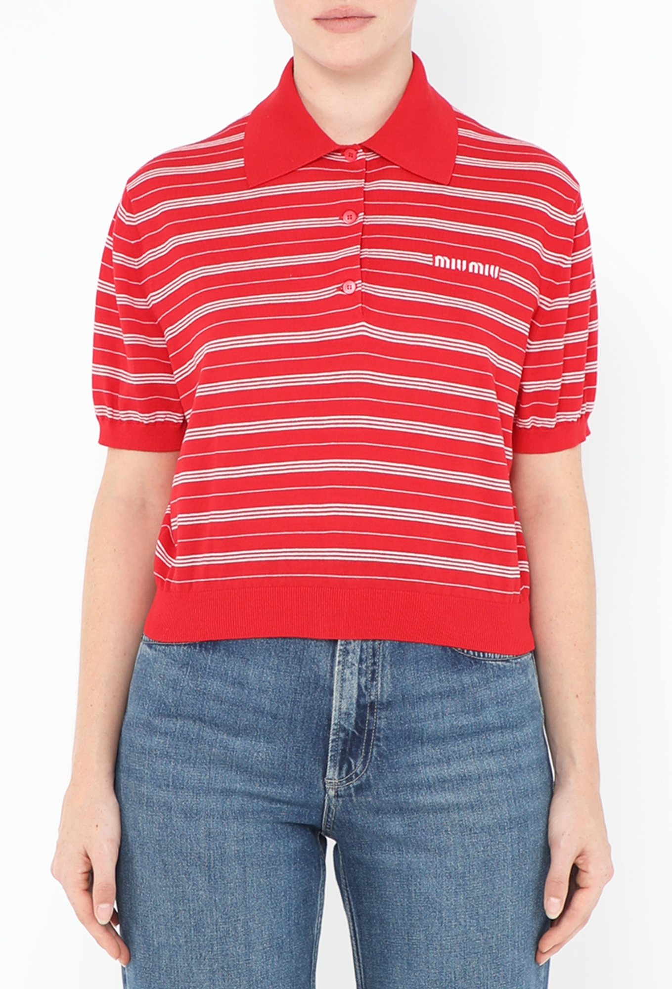 2024 Striped Logo Knit Polo - Miu Miu | ReSee
