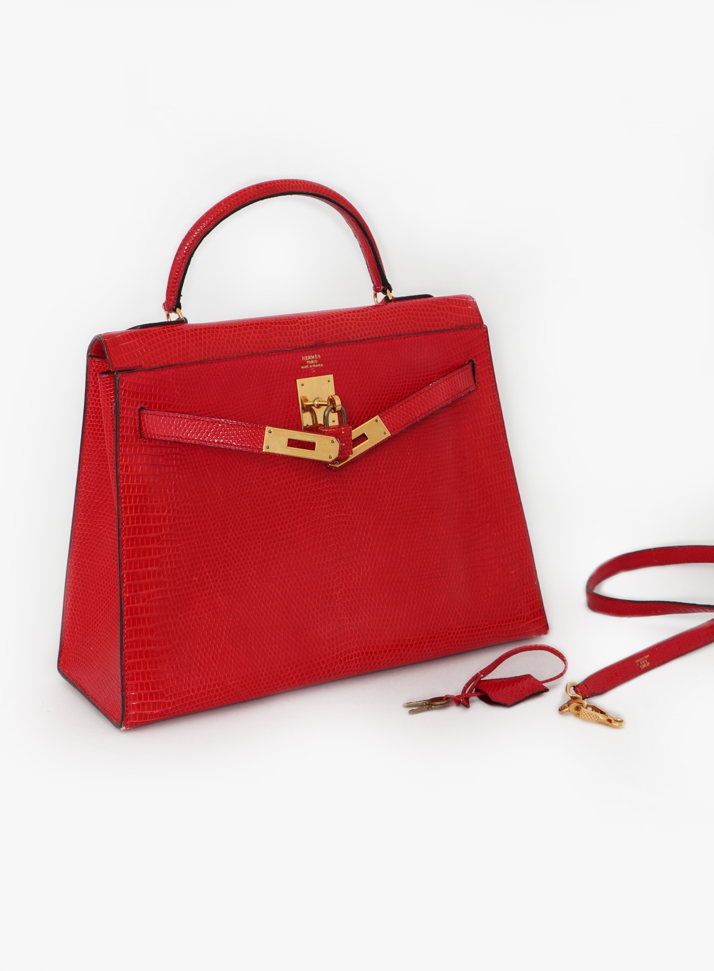 HERMES 赤 ベルベット タンクトップ 80s Red Varanus Salvator Lizard Kelly Sellier 32 | Authentic