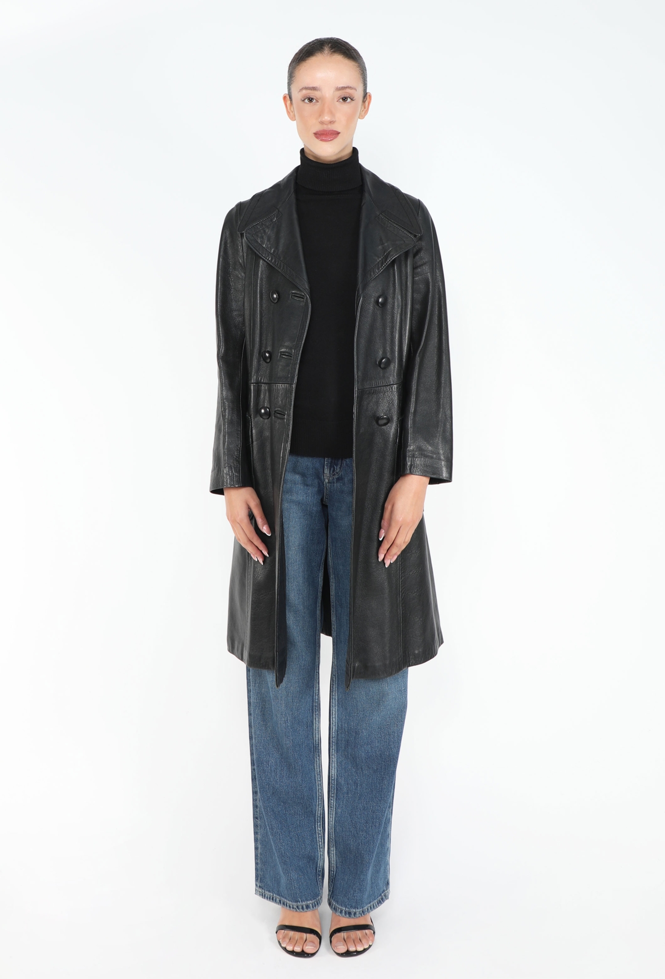90s Double-Breasted Leather Trench - Exquisite Vintage | ReSee