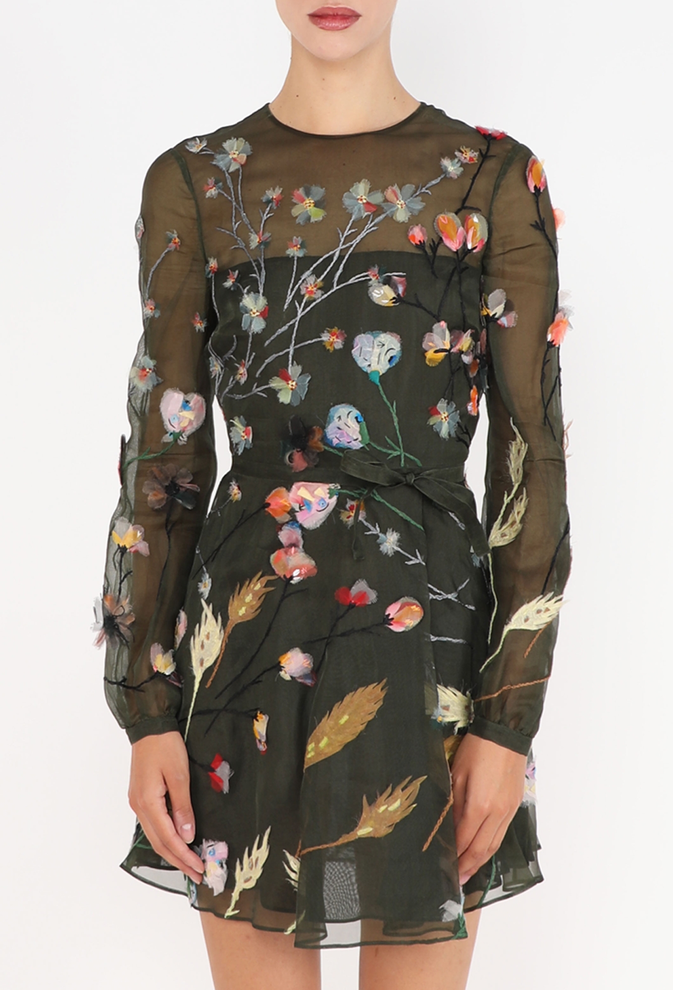 valentino organza dress Valentino Garavani Embroidered Organza Short Dress - Pearl Grey