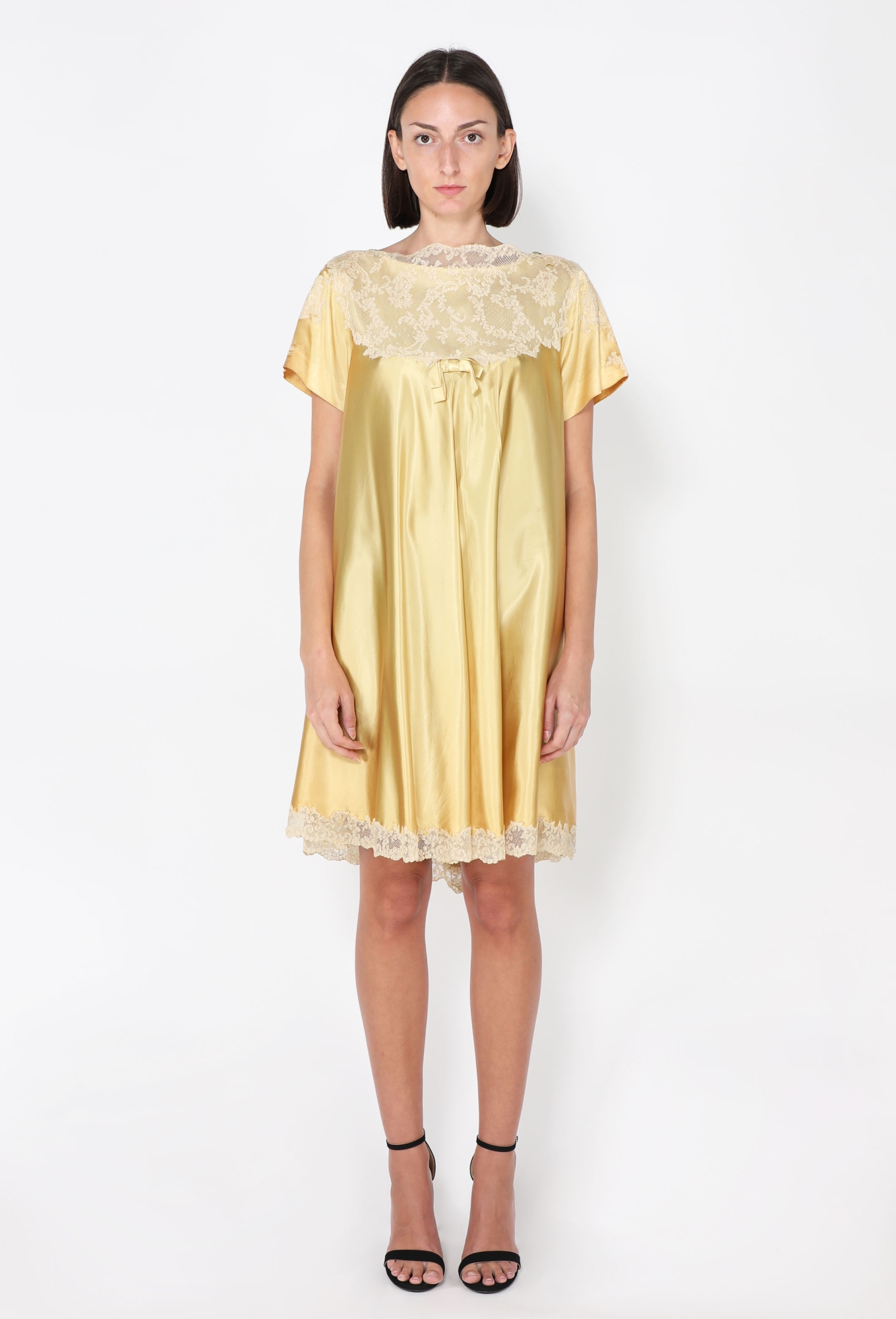 yellow lace babydoll dress Satin Lace Trim Babydoll Dress, 1960s - Exquisite Vintage