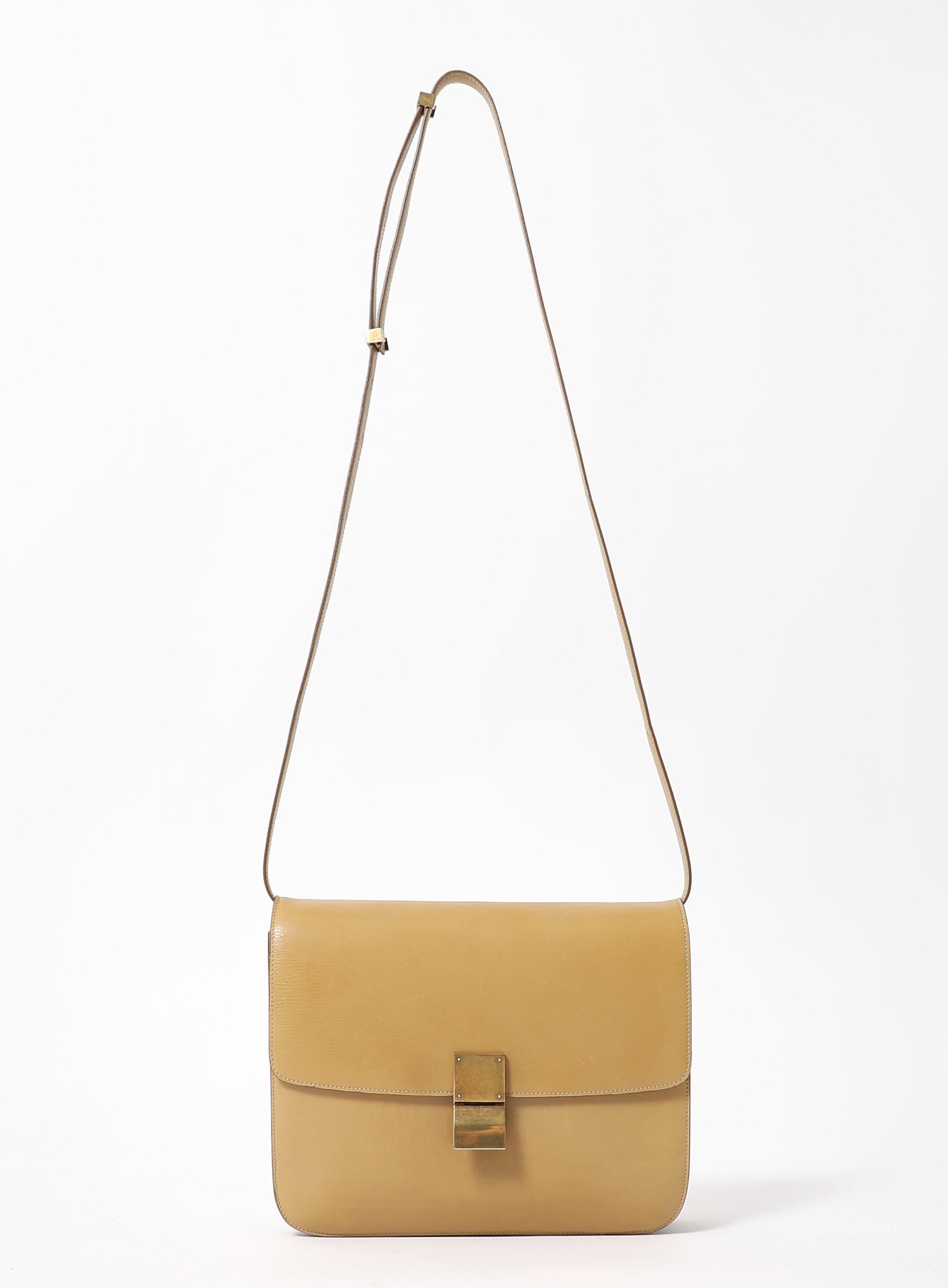 Celine box ベージュ レザー ショルダーバッグ ゴールド金具 Celine Classic Box Medium Lizard Leather Shoulder Bag Beige