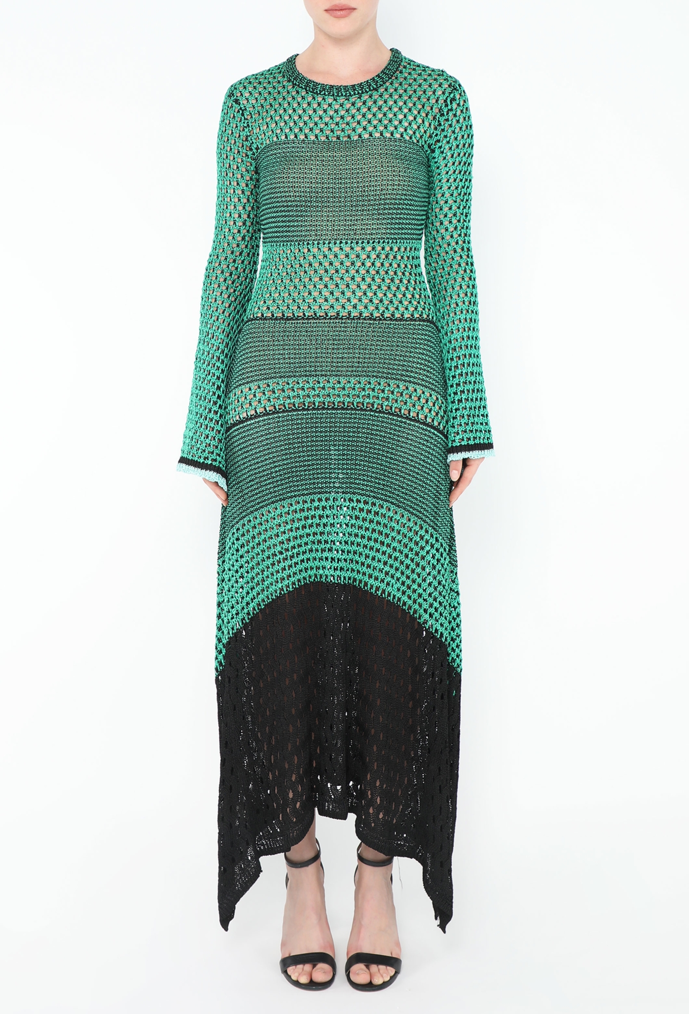 proenza schouler crochet-knit maxi dress Laura Harrier's Proenza Schouler Crochet-Knit Silk-Blend Dress