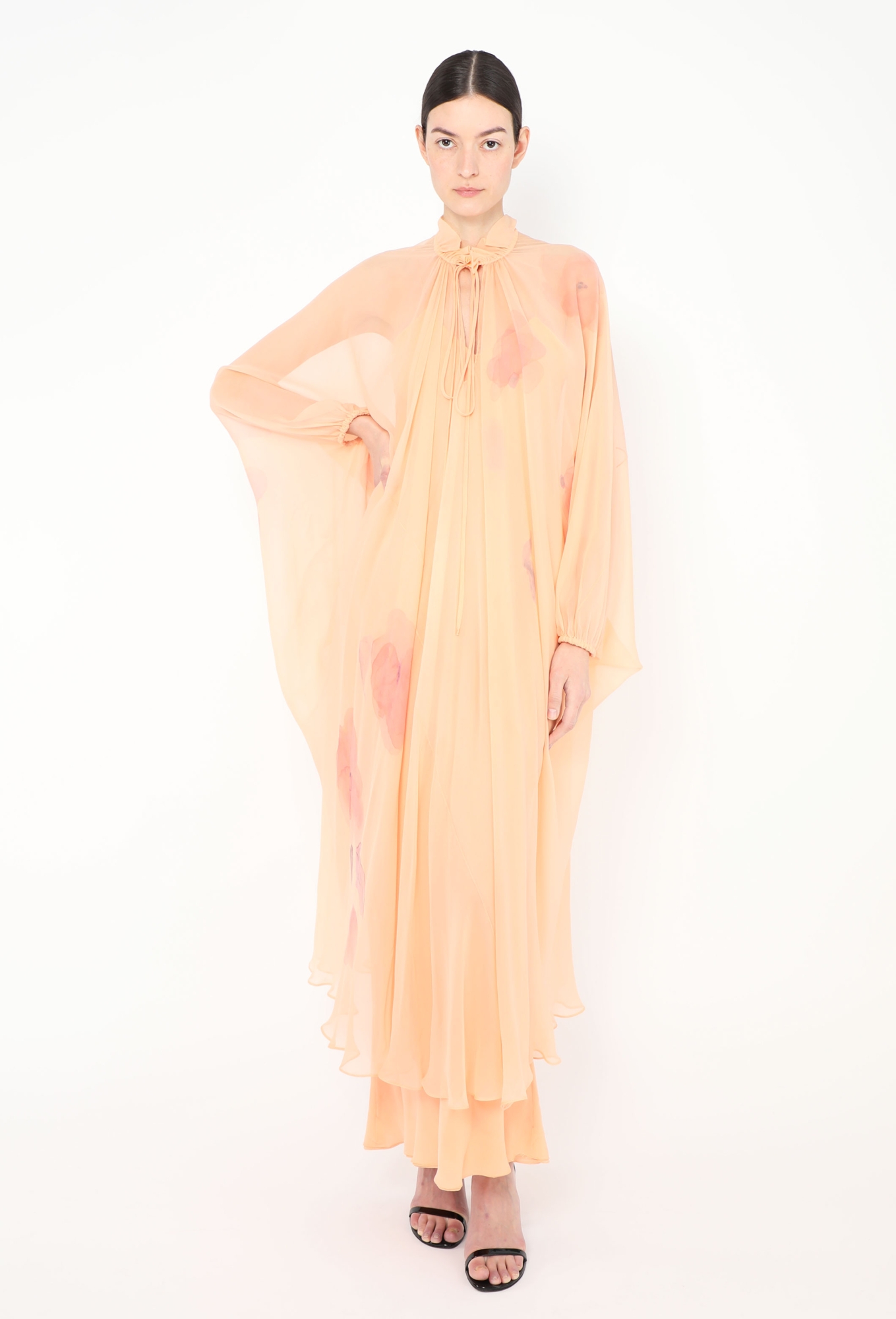 long sleeve cocktail wedding guest dress Elegant Midi Length Long Lantern Sleeves Chiffon Wedding Guest Dresses
