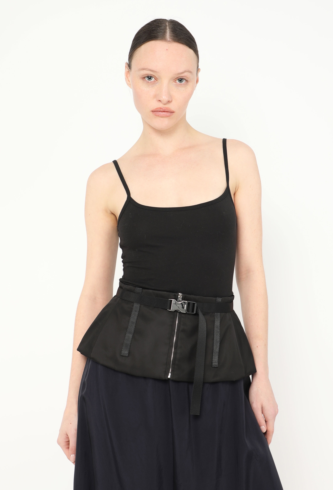 Prada | Nylon Peplum Belt PRADA 2008 black nylon silver logo buckle fabric peplum belt  main image 4