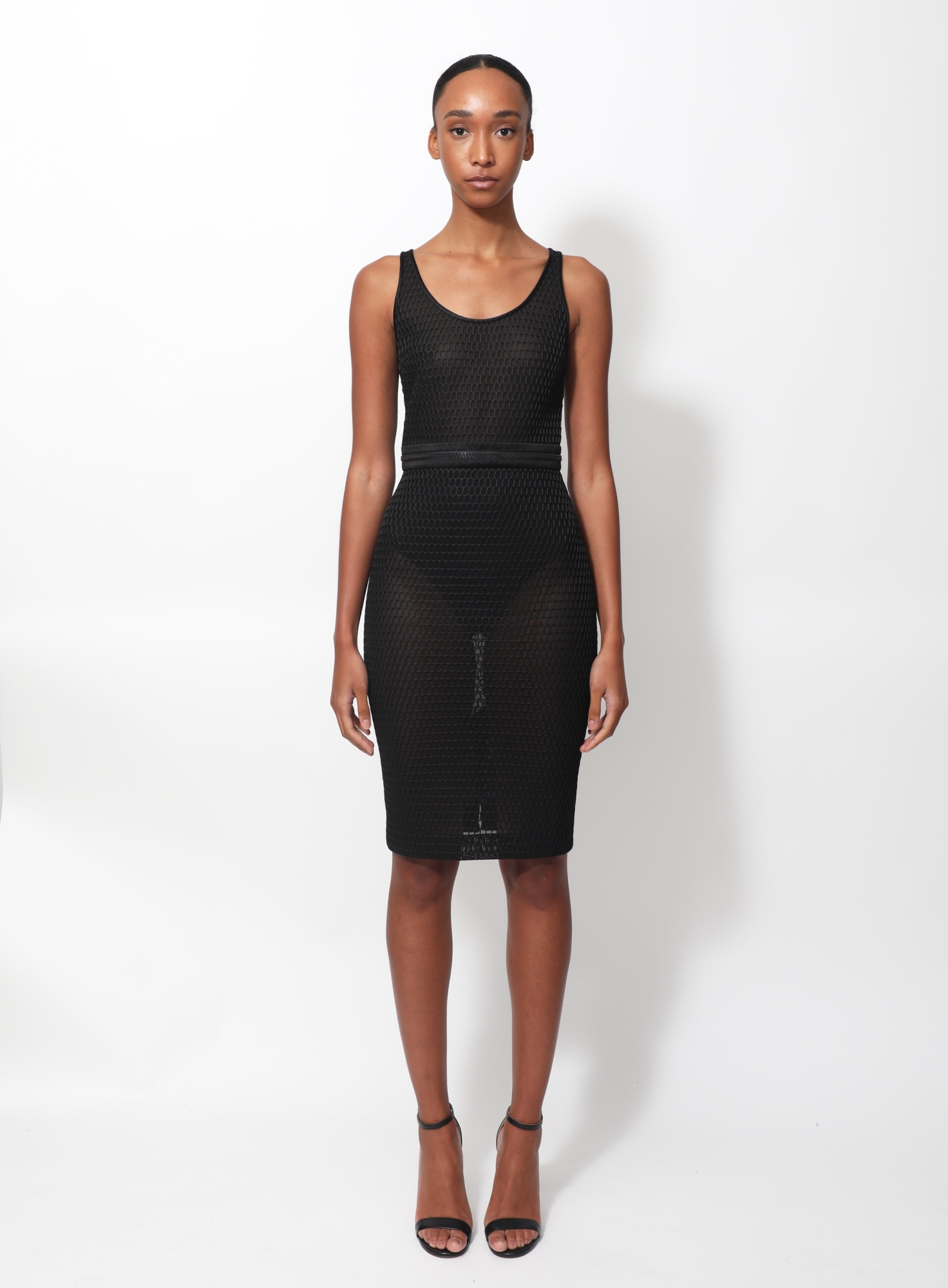 fitted mesh dress Black Rib Knit Collared Sleeveless Fitted Maxi Dress - FINAL SALE main image 0
