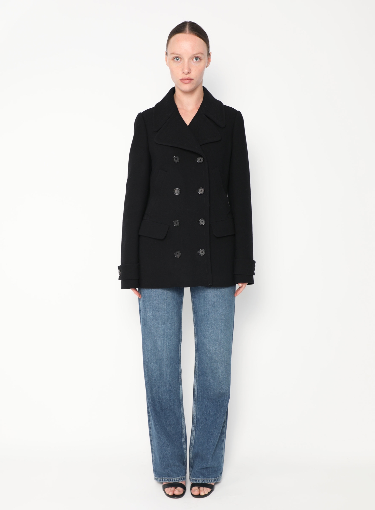 Black Double-Breasted Wool Peacoat - Prada | ReSee
