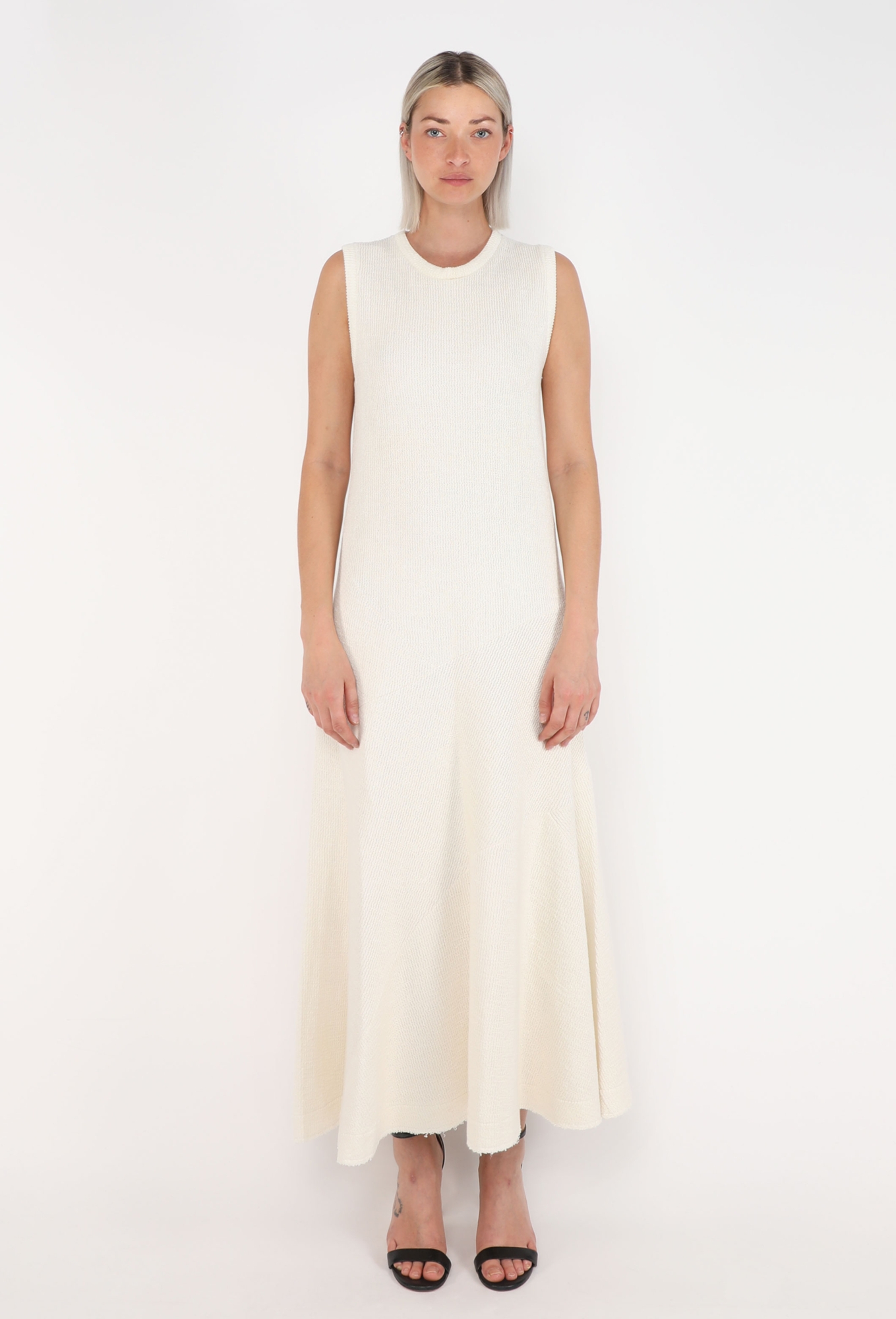 jil sander mock-neck front-pockets knit midi dress Jil Sander Mock-Neck Knit Dress In Blue - 50% Off
